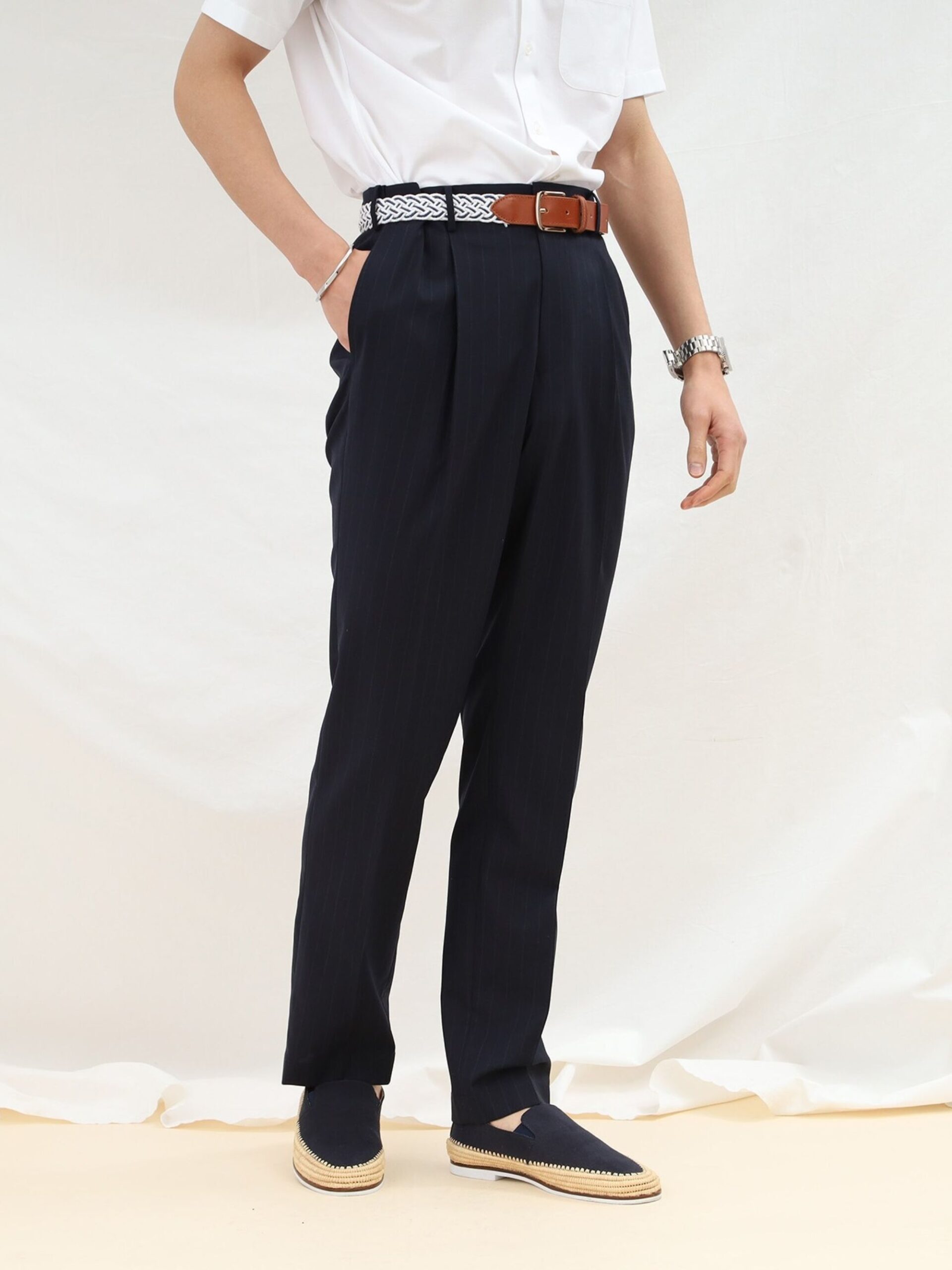 WHITE LEATHER COTTON MESH BELT (3)