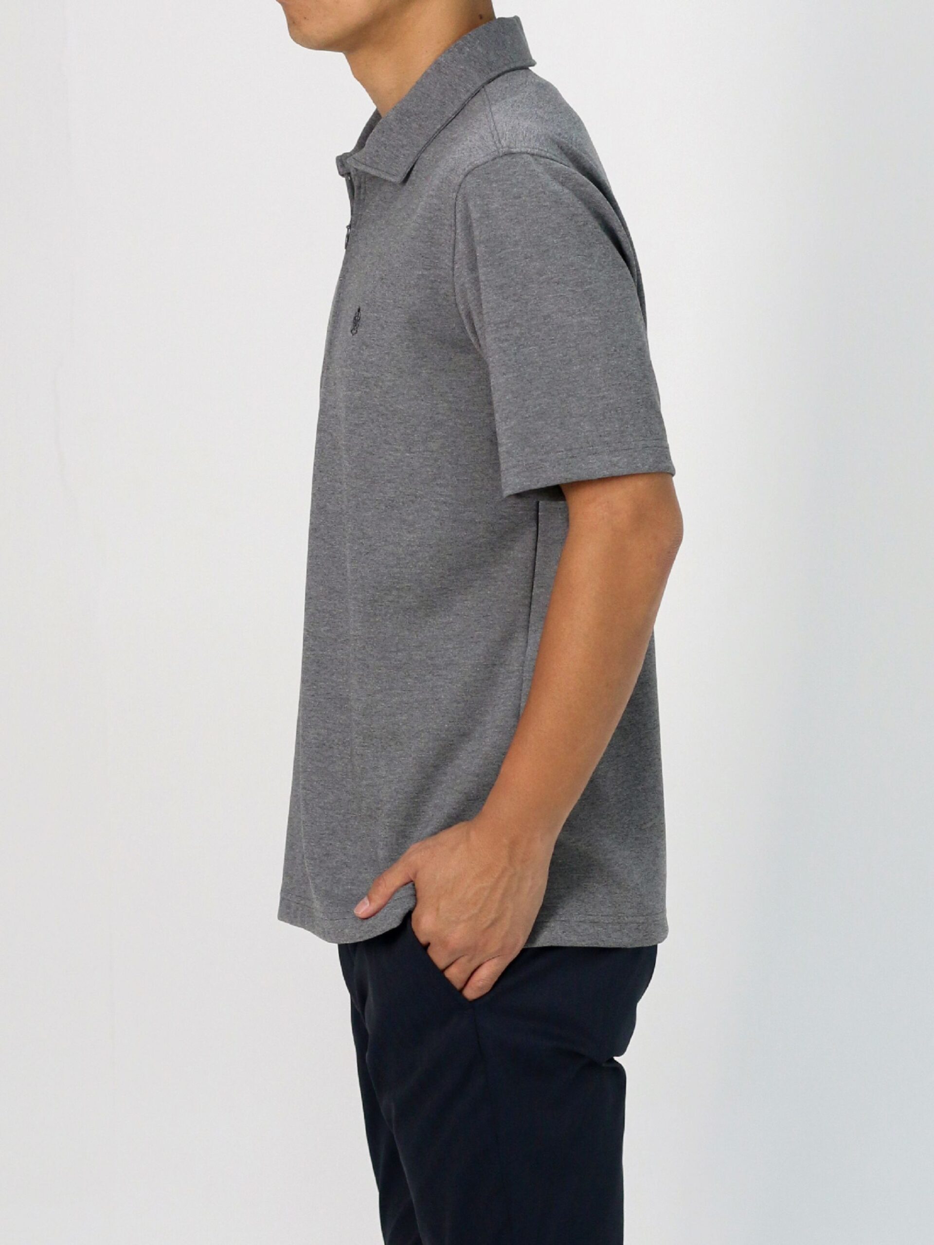 GREY STRETCH PUNCH FABRIC ZIPPER POLO SHIRT (K8138999) (6)