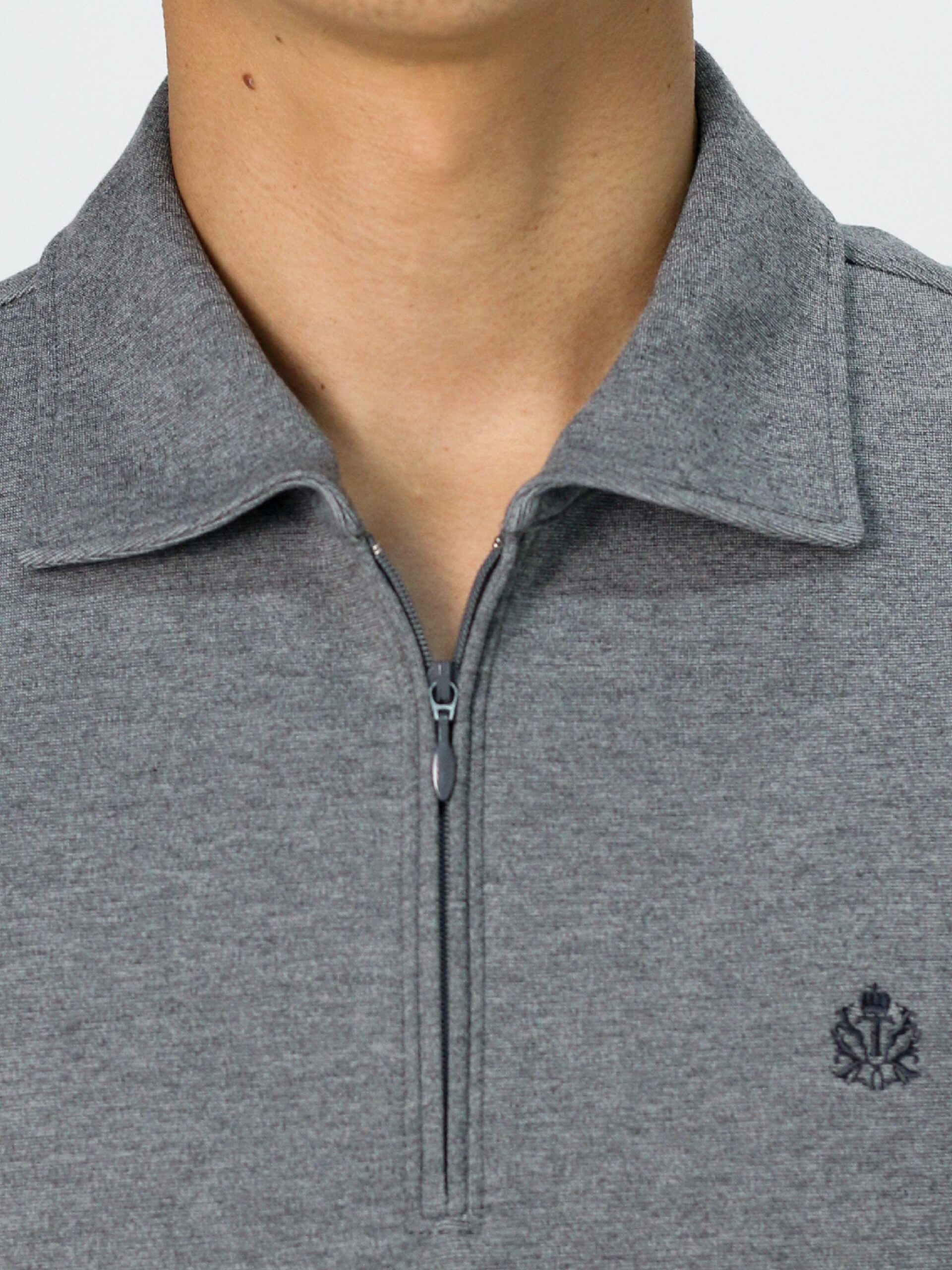 GREY STRETCH PUNCH FABRIC ZIPPER POLO SHIRT (K8138999) (9)