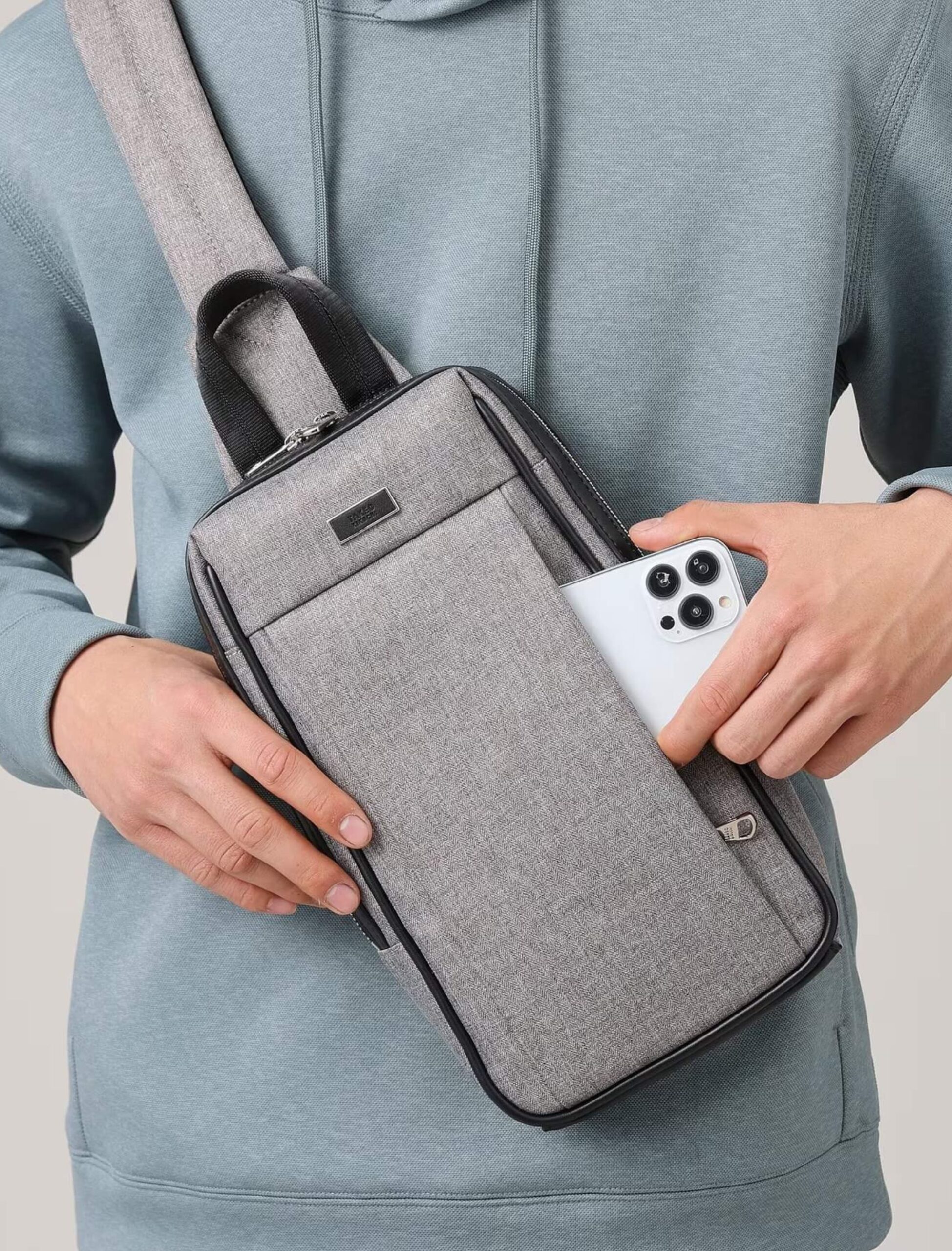 GREY HERRINGBONE ONE-SHOULDER BAG (4)