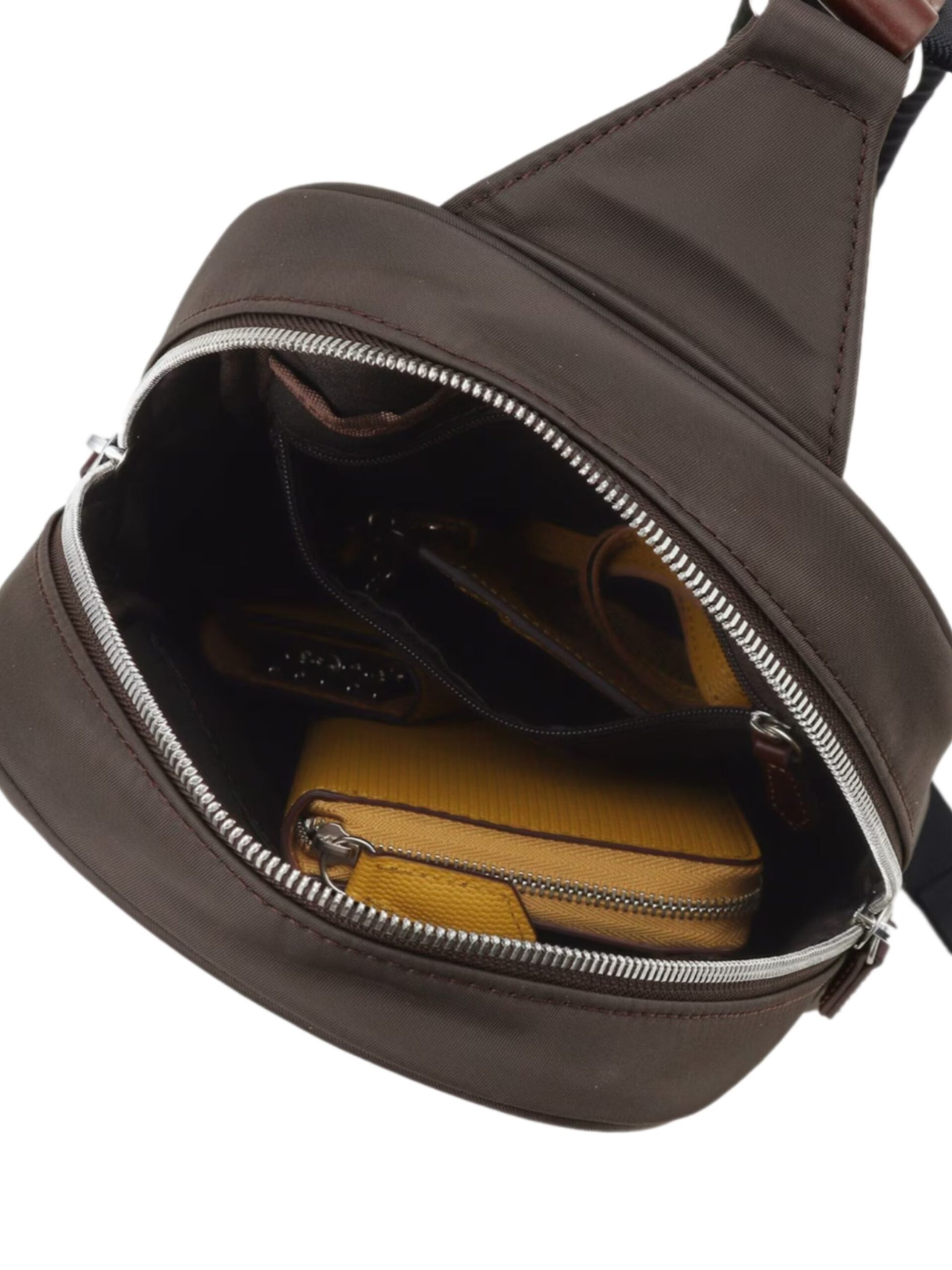 BROWN LEATHER COMBI NYLON ONE-SHOULDER BAG (7009342)