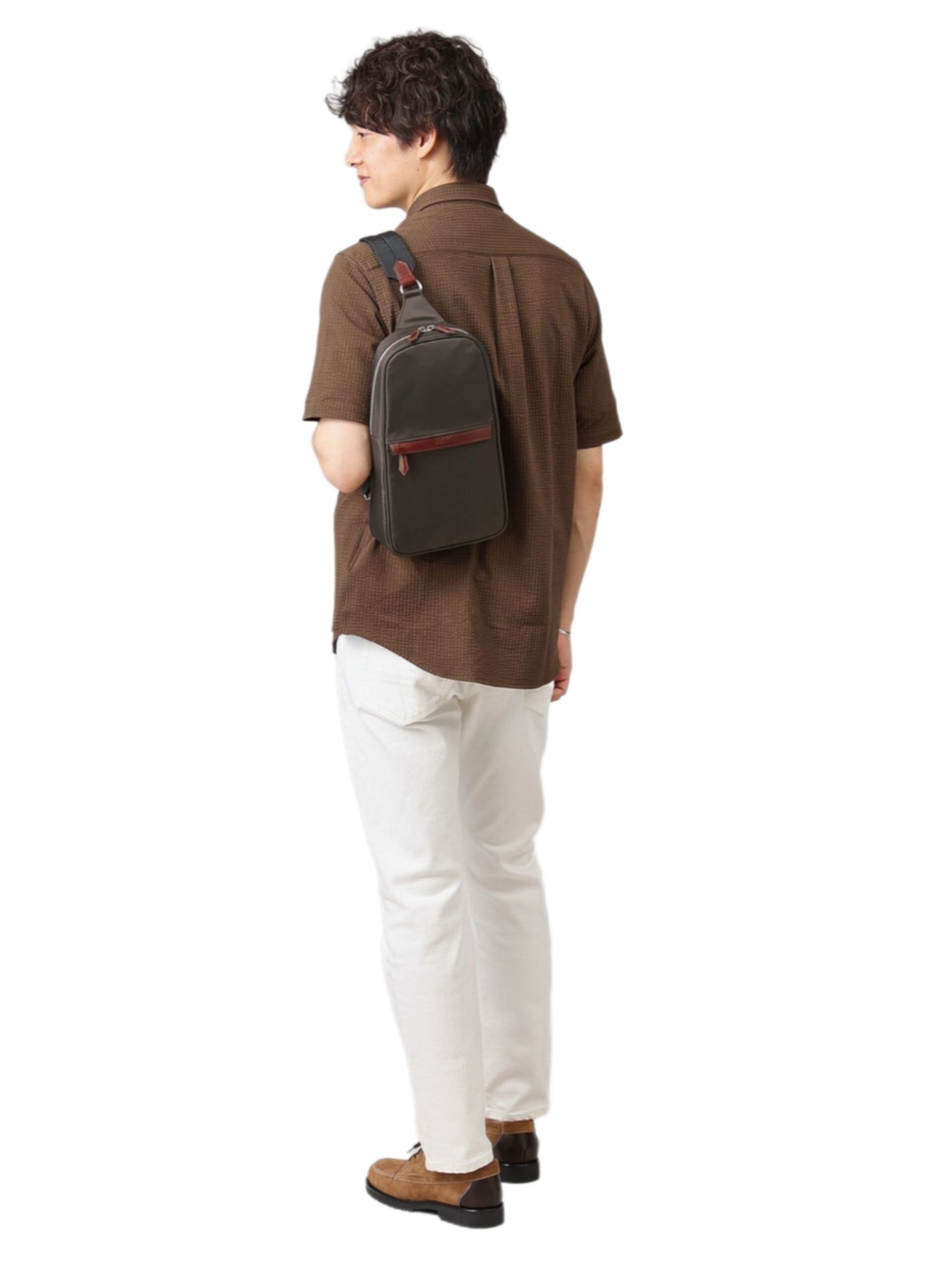 BROWN LEATHER COMBI NYLON ONE-SHOULDER BAG (7009351)