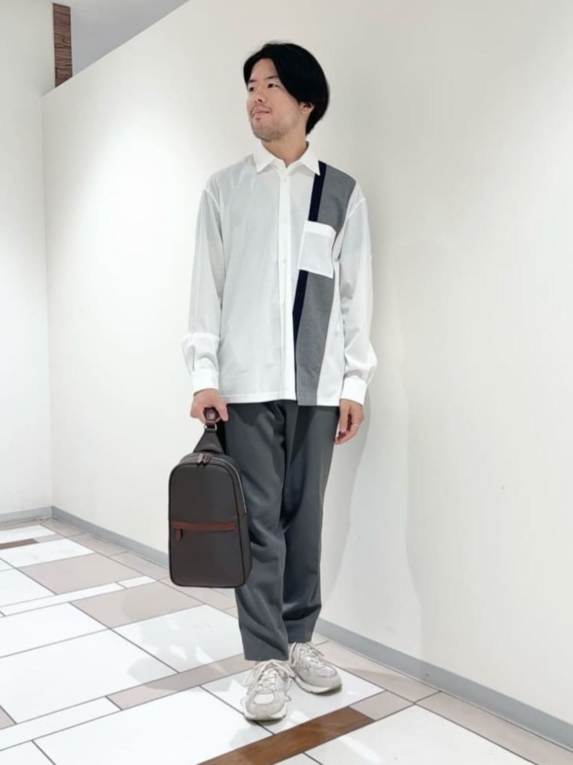 BROWN LEATHER COMBI NYLON ONE-SHOULDER BAG (7009352)