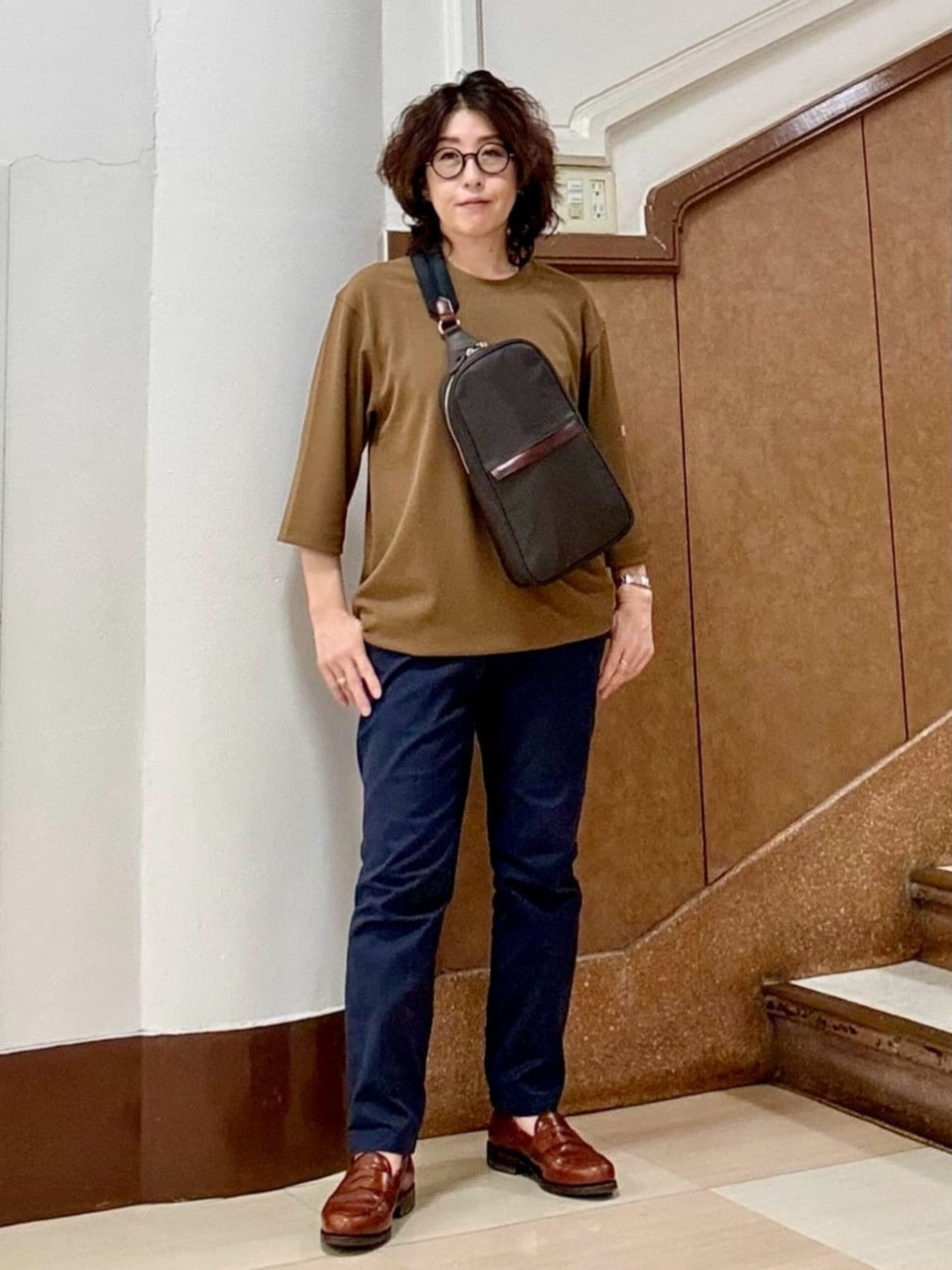 BROWN LEATHER COMBI NYLON ONE-SHOULDER BAG (7009353)