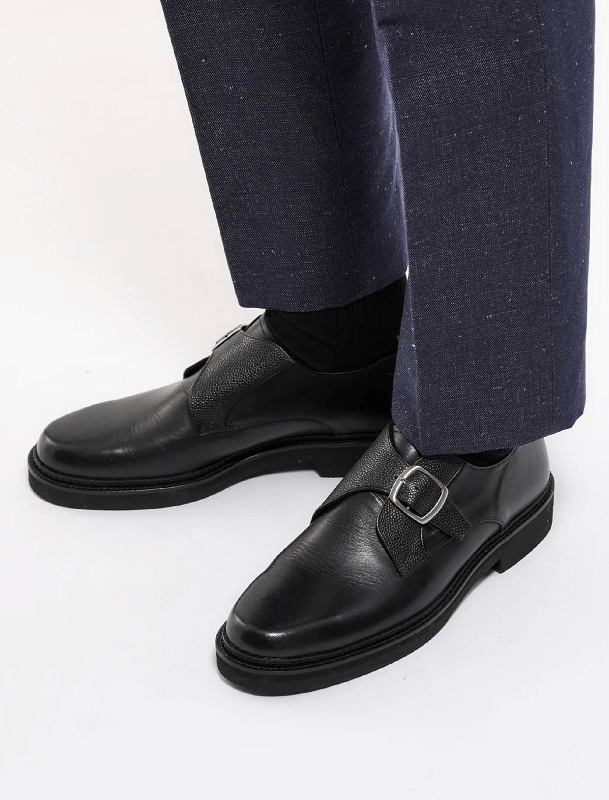 BLACK SINGLE MONK LEATHER SHOES (8)