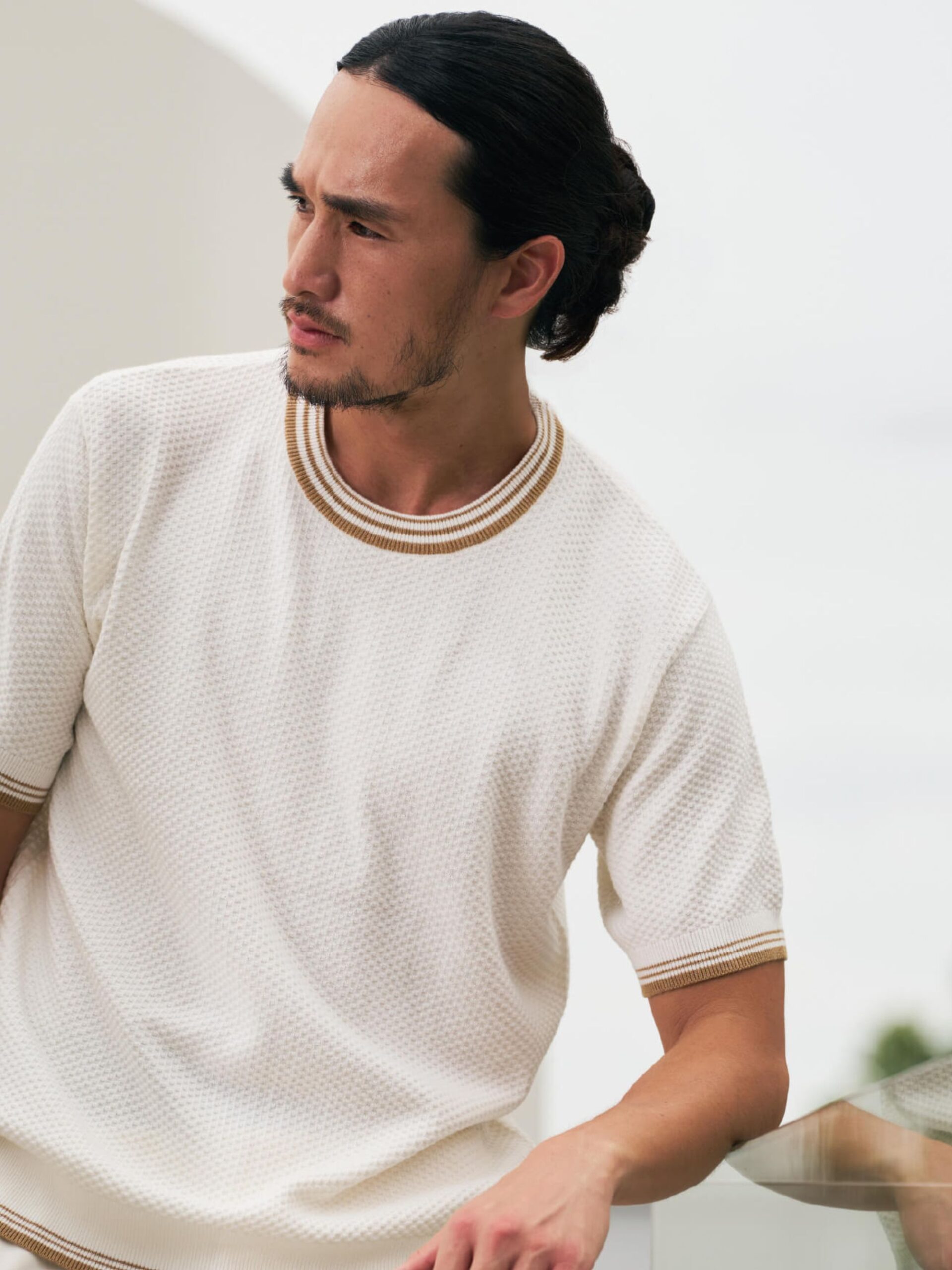 WHITE CREW NECK MOSS STITCH VILOFT PULLOVER (K8112401) (1)