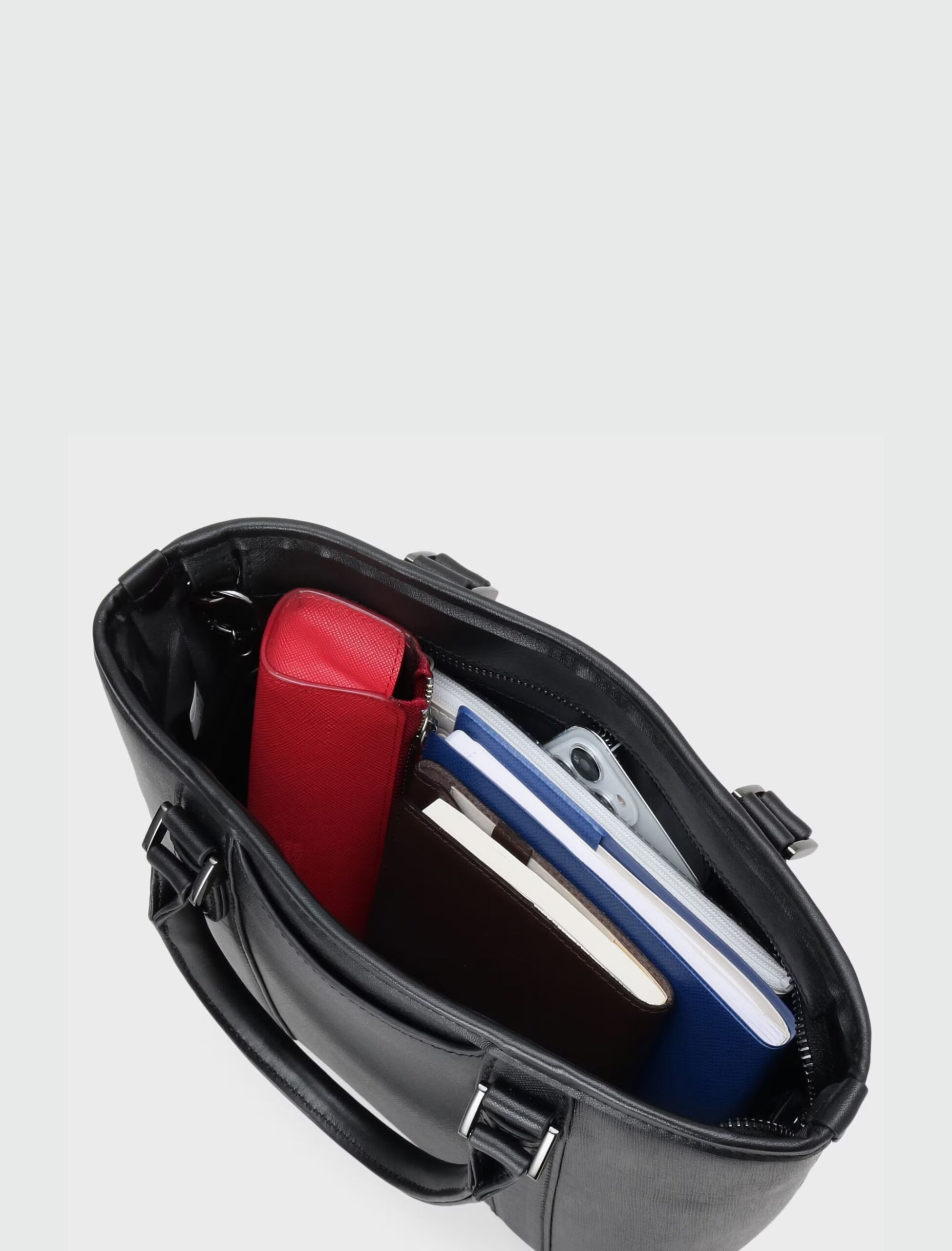 BLACK SAFFIANO ROYAL LEATHER SMALL TOTE BAG (6)