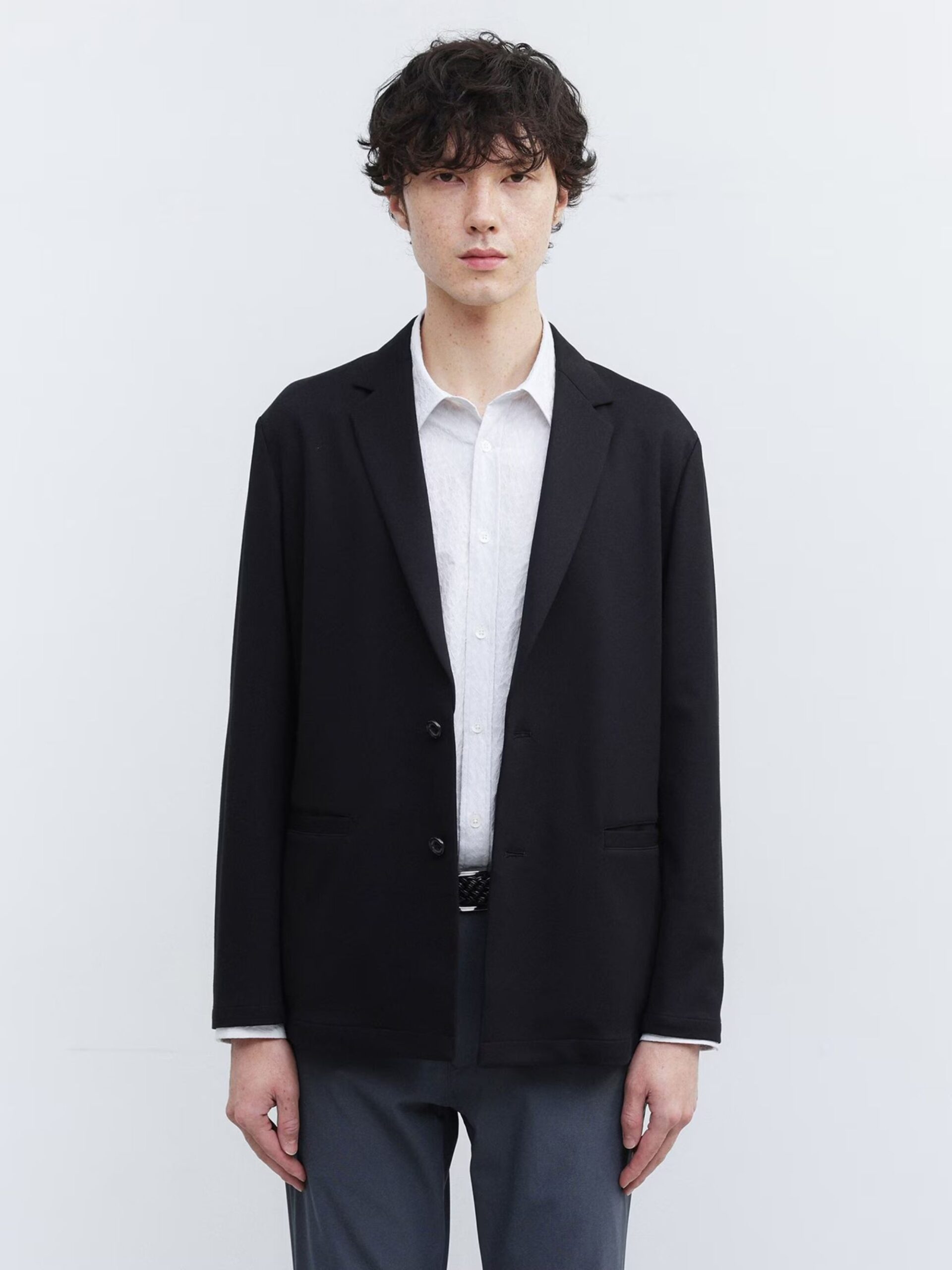 BLACK DOWN FABRIC TAILORED JACKET (1)