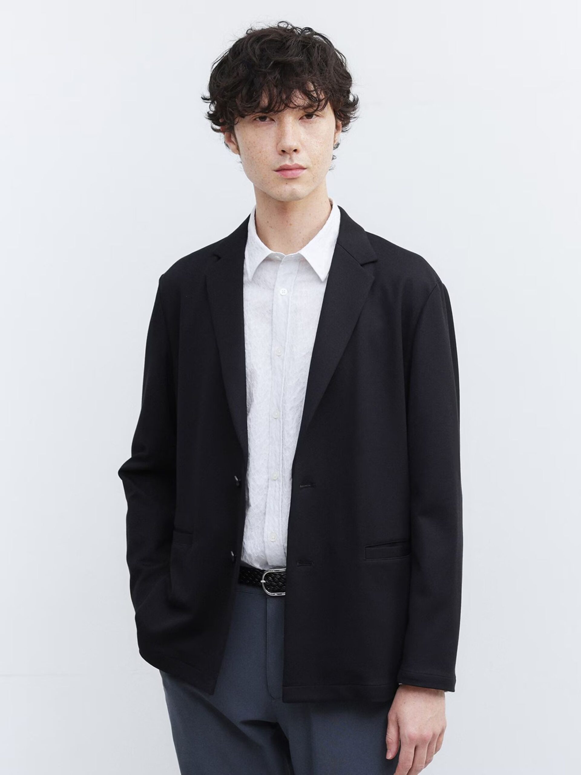 BLACK DOWN FABRIC TAILORED JACKET (2)