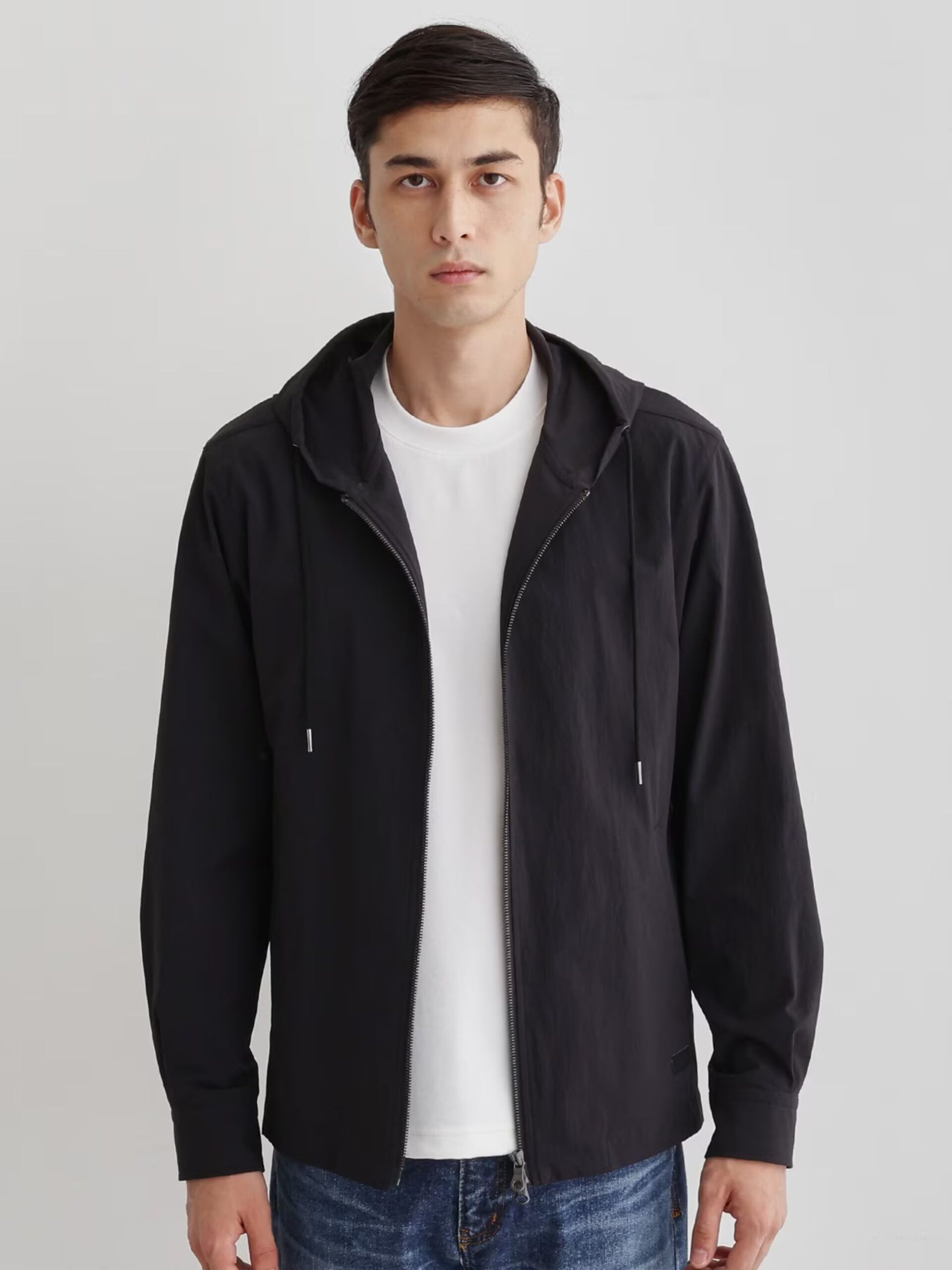 BLACK NYLON ZIP UP HOODIE JACKET (1)