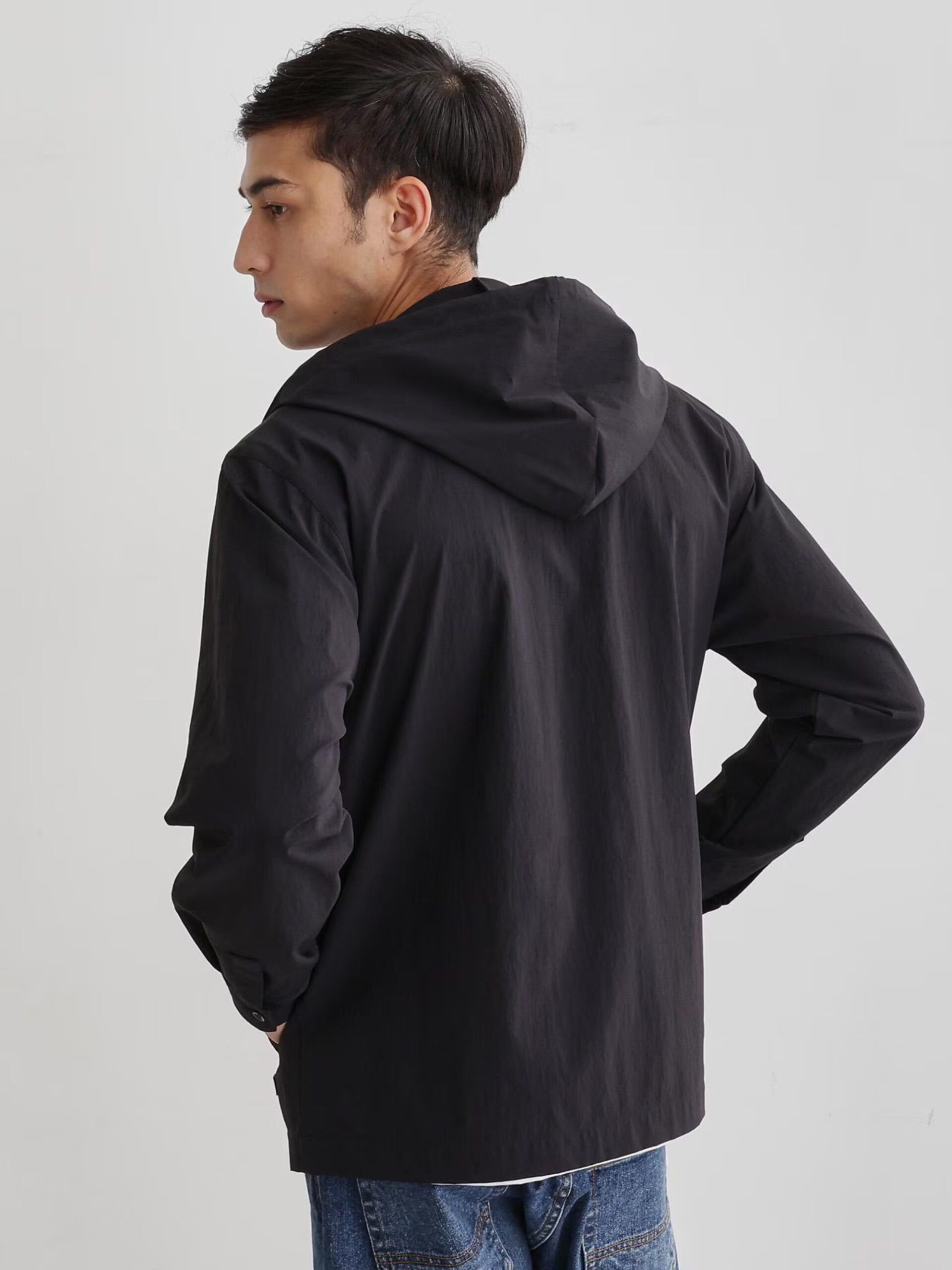 BLACK NYLON ZIP UP HOODIE JACKET (13)