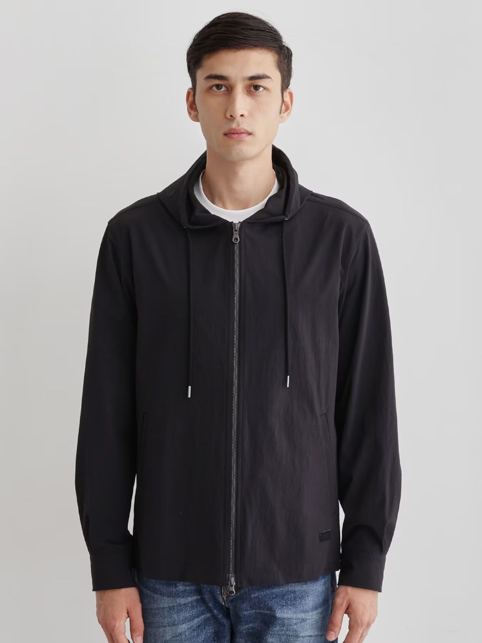 BLACK NYLON ZIP UP HOODIE JACKET (2)