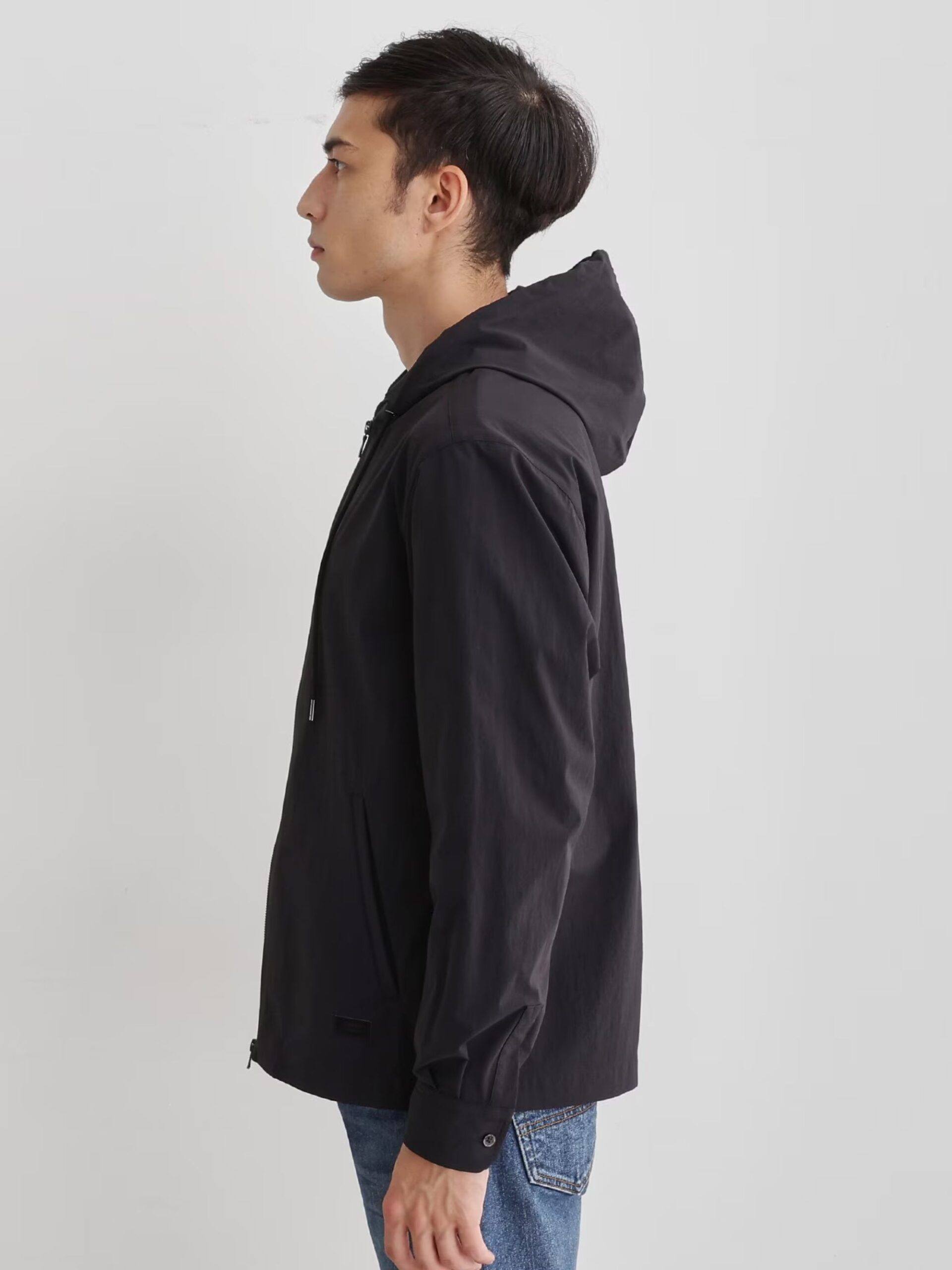 BLACK NYLON ZIP UP HOODIE JACKET (3)