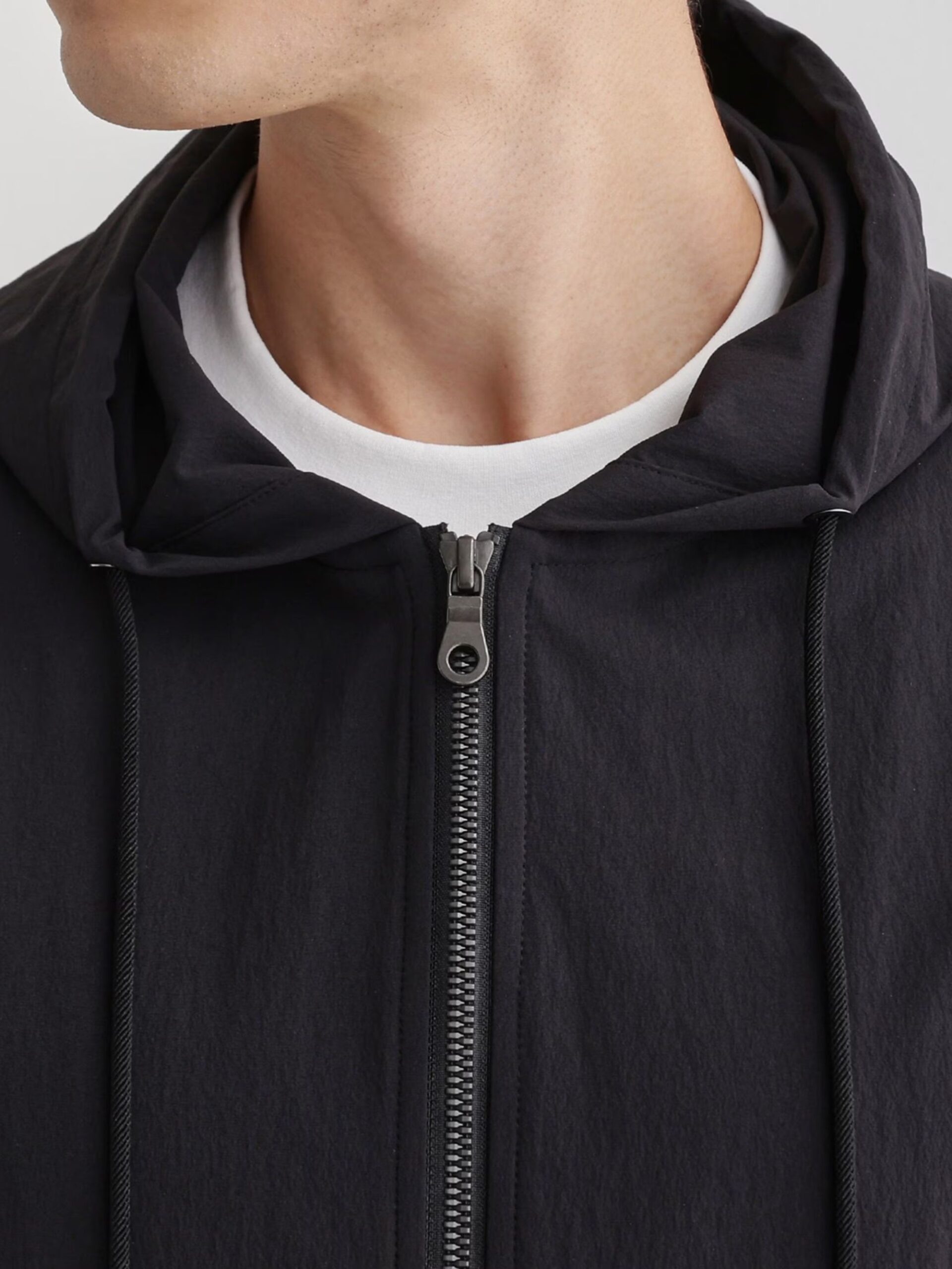 BLACK NYLON ZIP UP HOODIE JACKET (5)