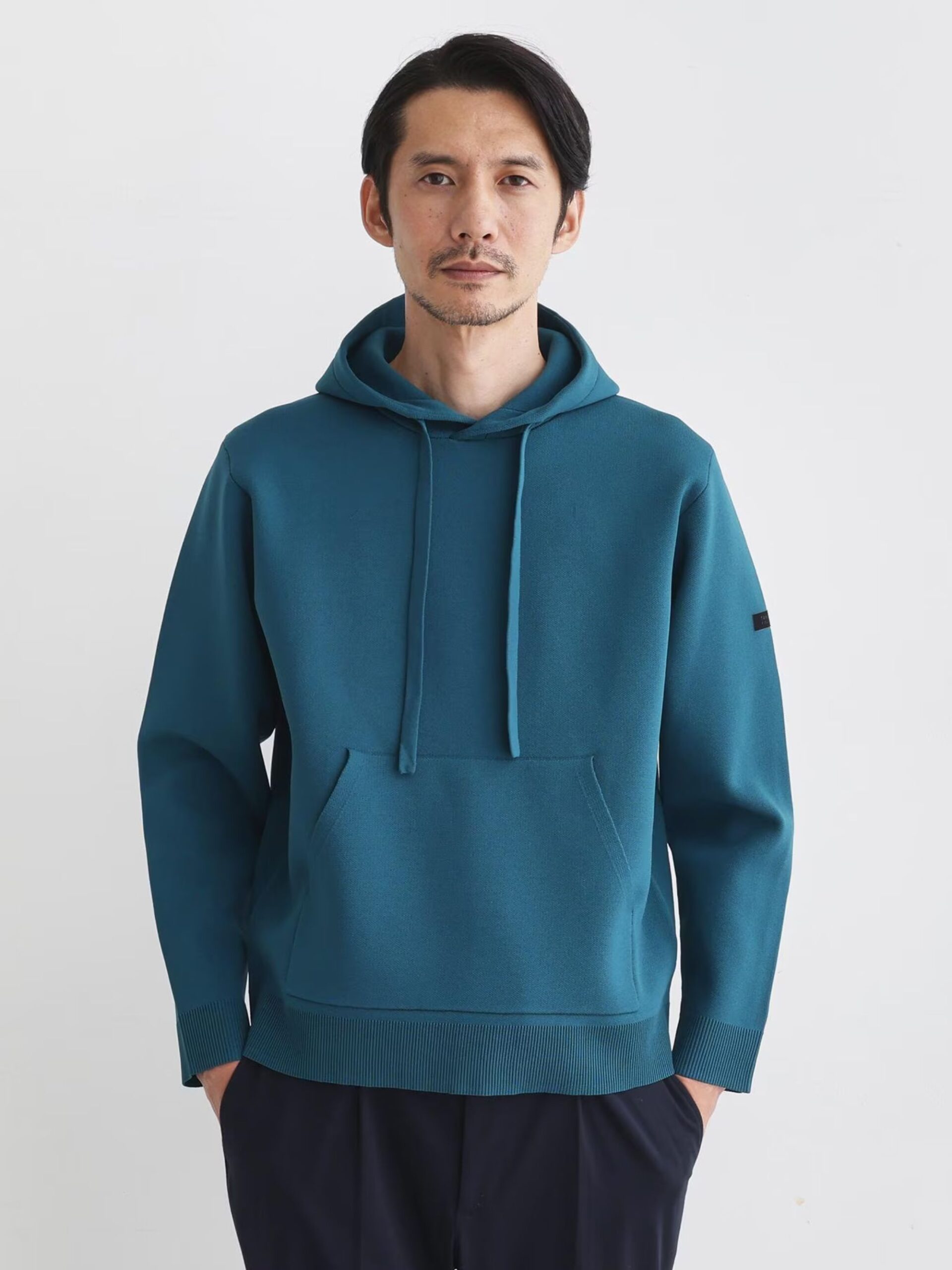 BLUE GREEN SPONGY PULLOVER KNIT HOODIE (1)