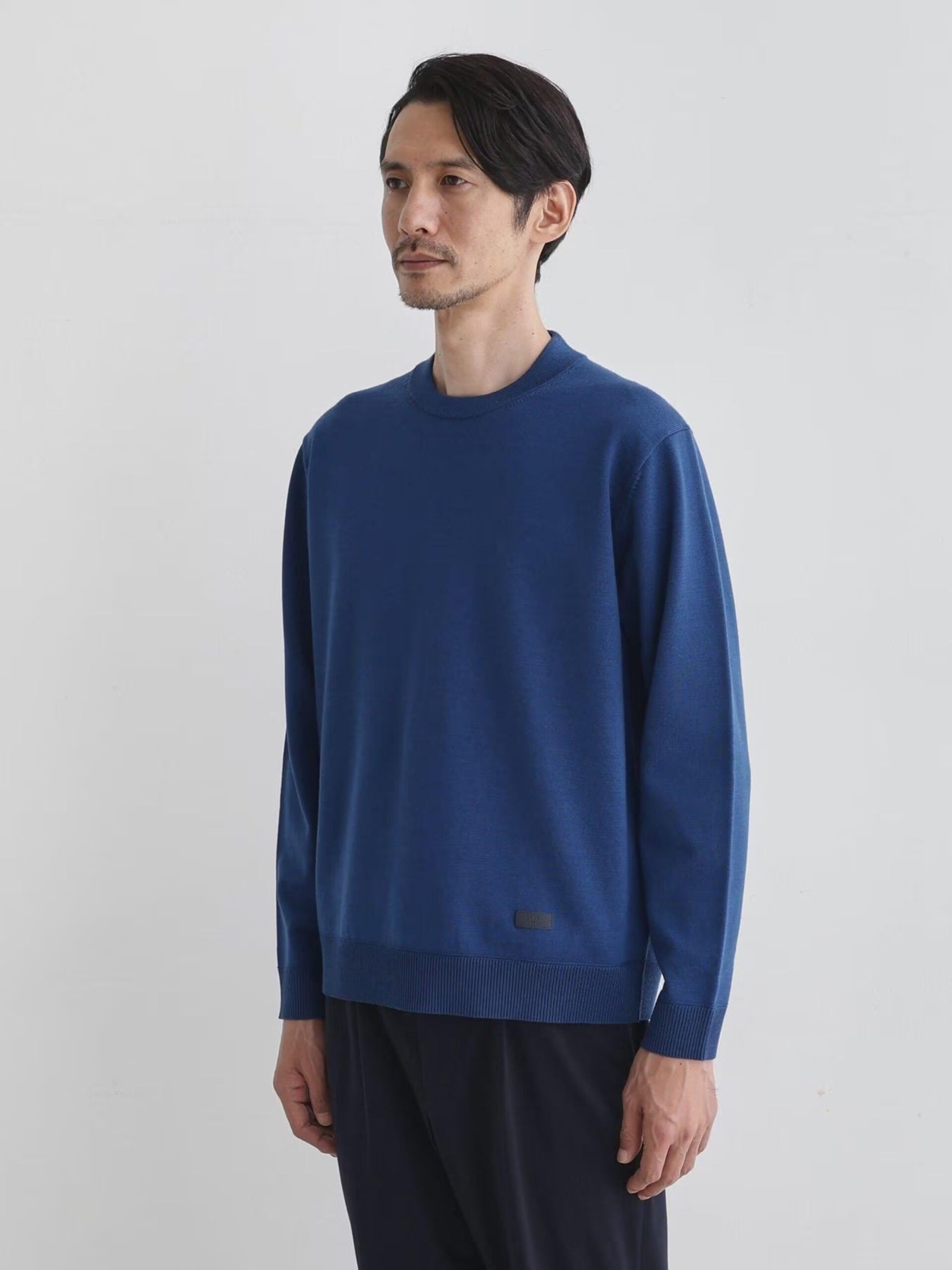 BLUE WOOL BLEND ANTI-PILLING KNIT SWEATER (11)