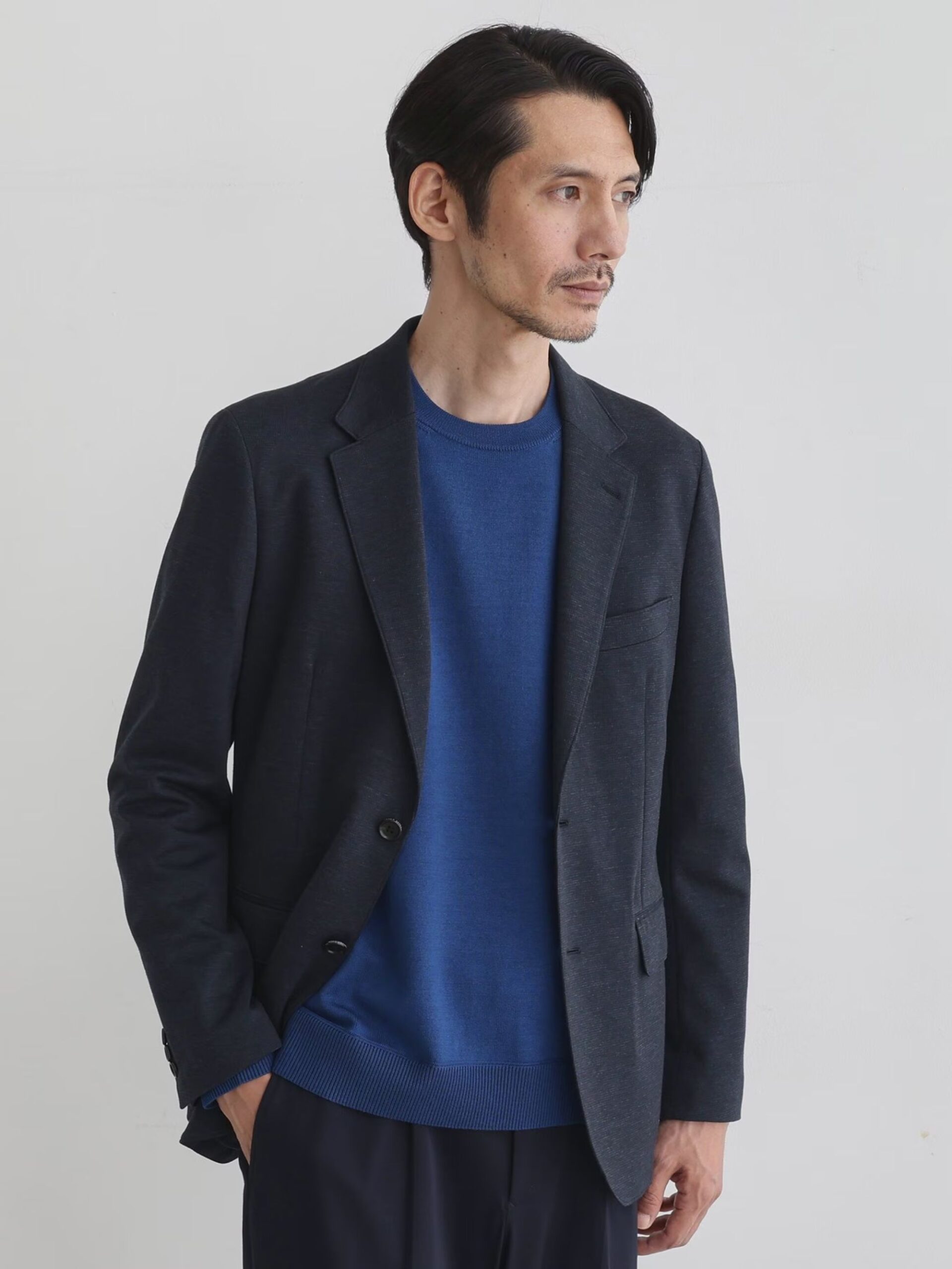 BLUE WOOL BLEND ANTI-PILLING KNIT SWEATER (13)