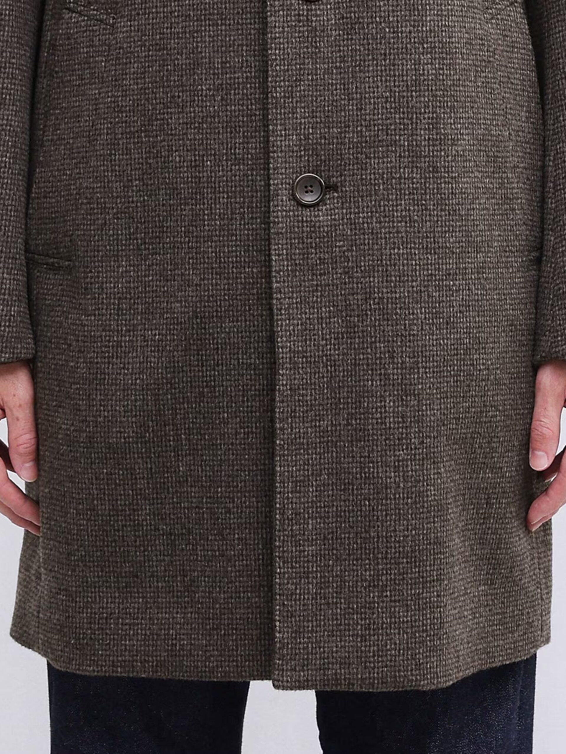 BROWN CASHMERE BLEND PINHEAD STAND COLLAR COAT (17)