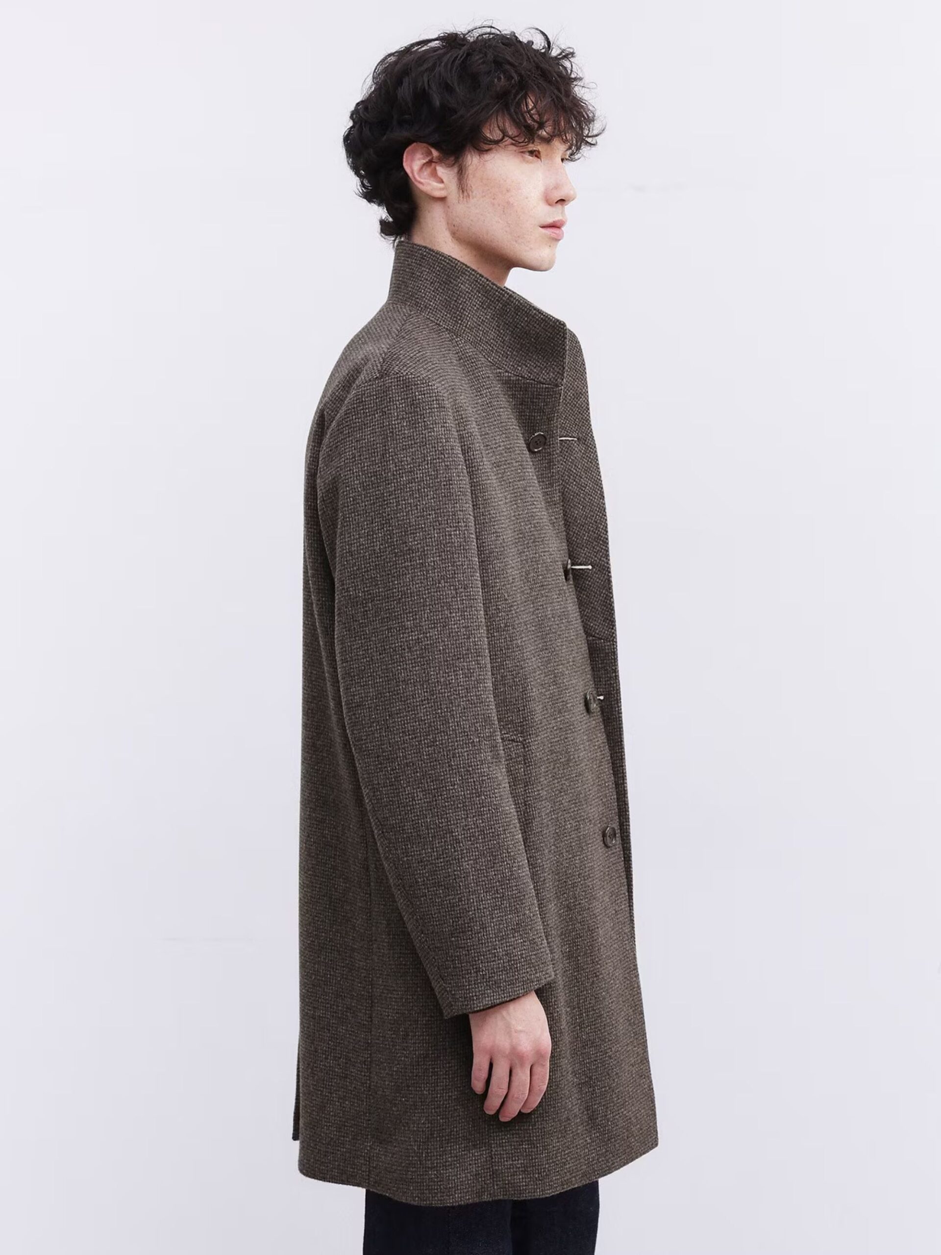 BROWN CASHMERE BLEND PINHEAD STAND COLLAR COAT (21)