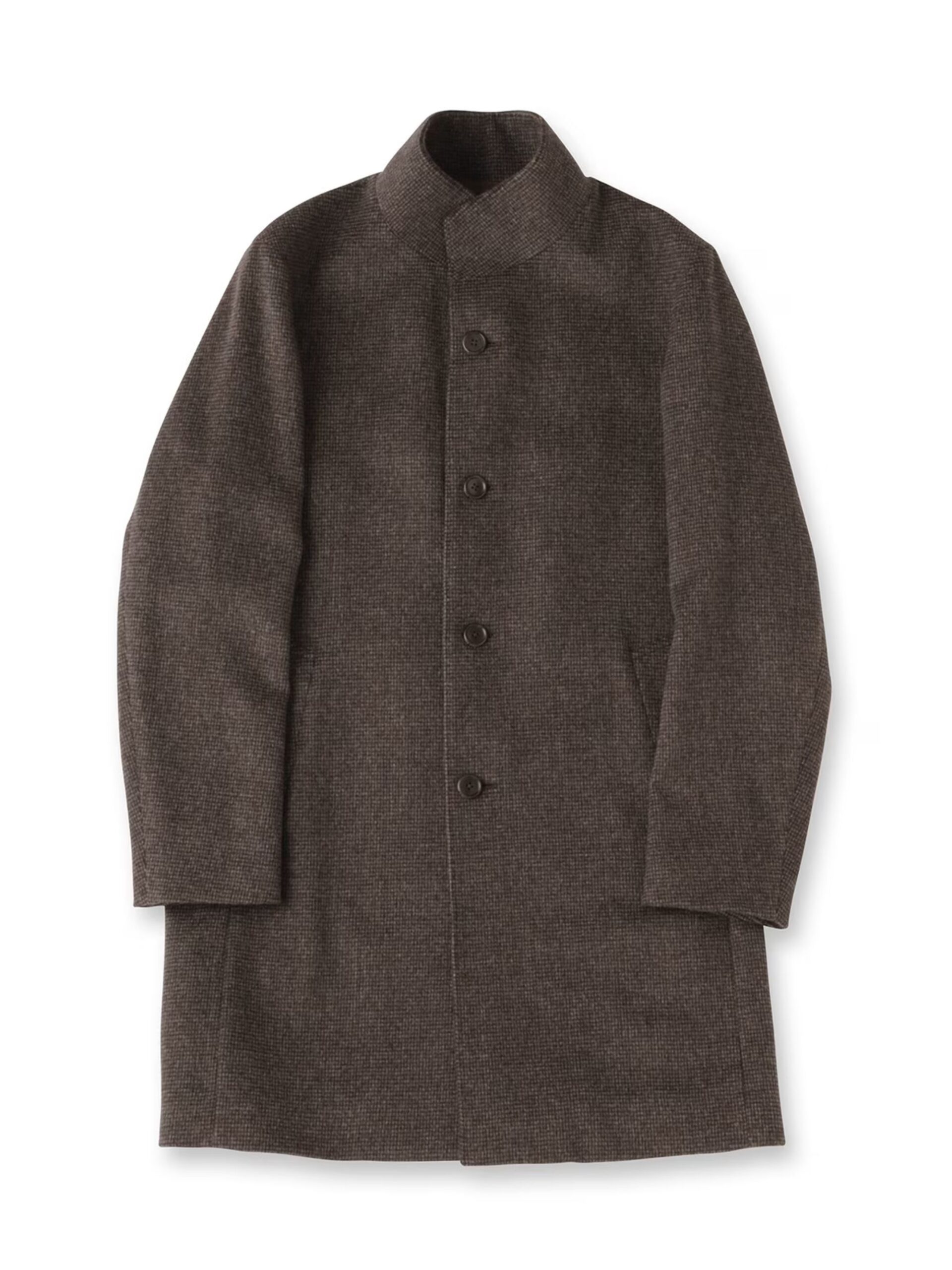 BROWN CASHMERE BLEND PINHEAD STAND COLLAR COAT (7)