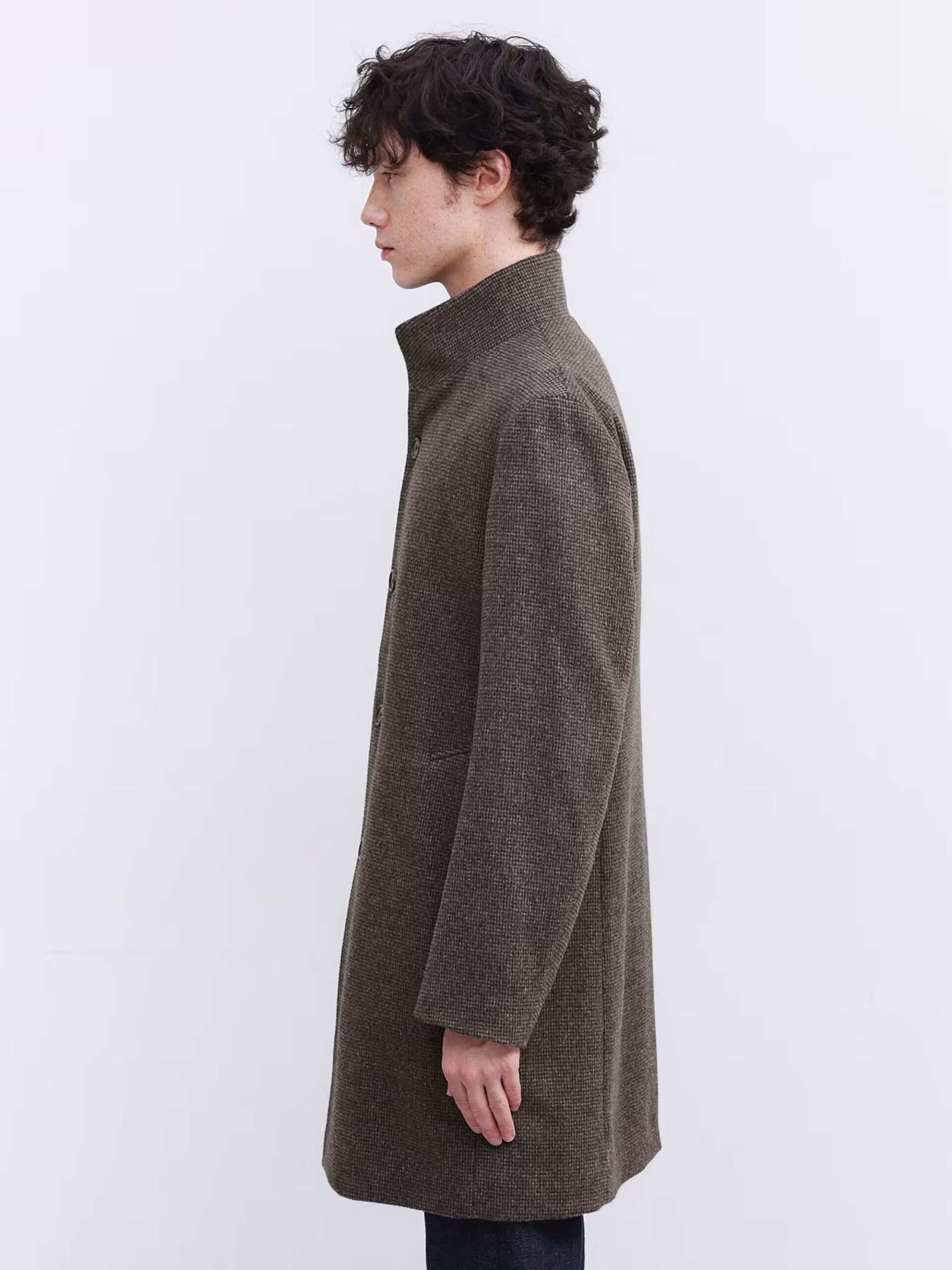 BROWN CASHMERE BLEND PINHEAD STAND COLLAR COAT (9)