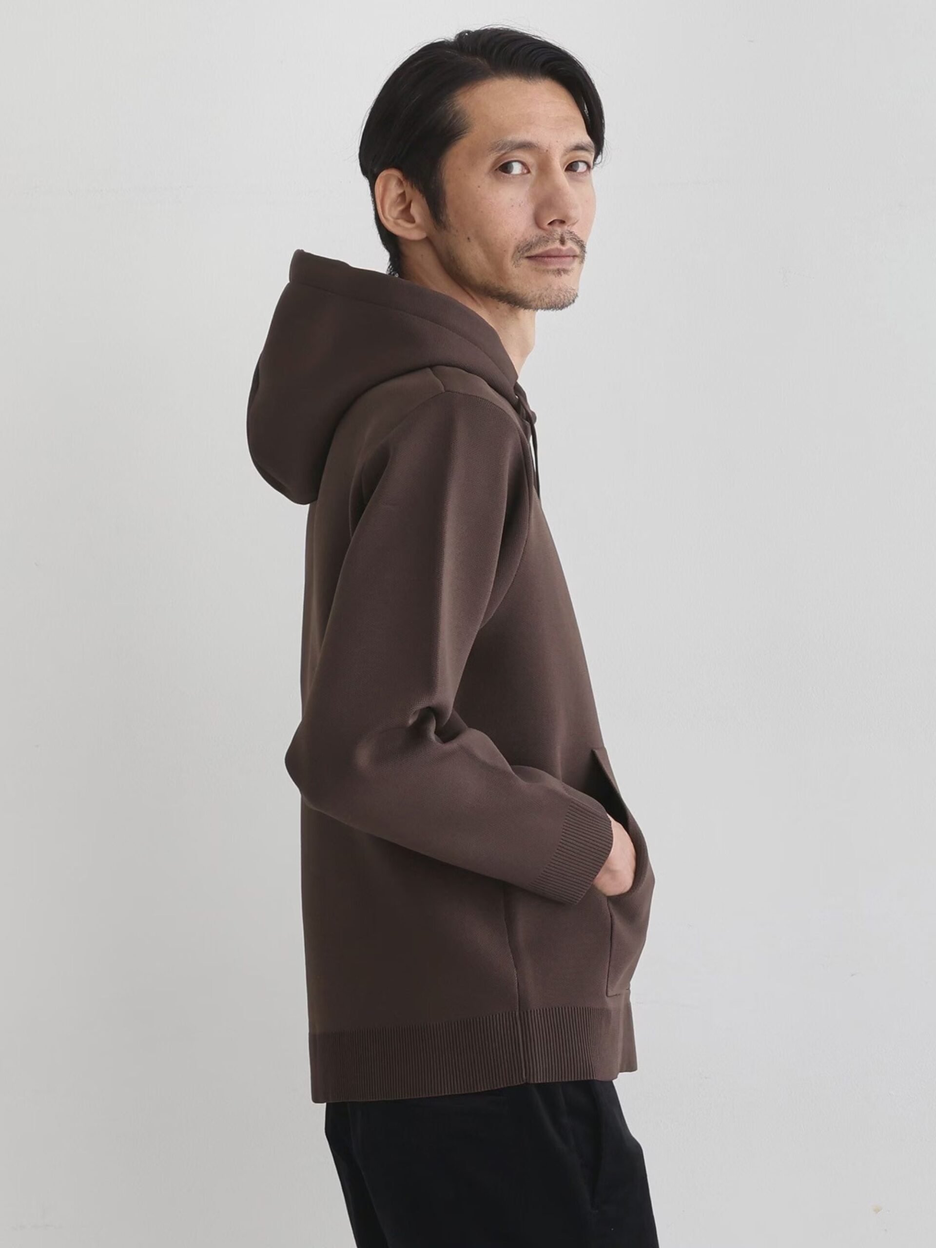 BROWN SPONGY PULLOVER KNIT HOODIE (3)