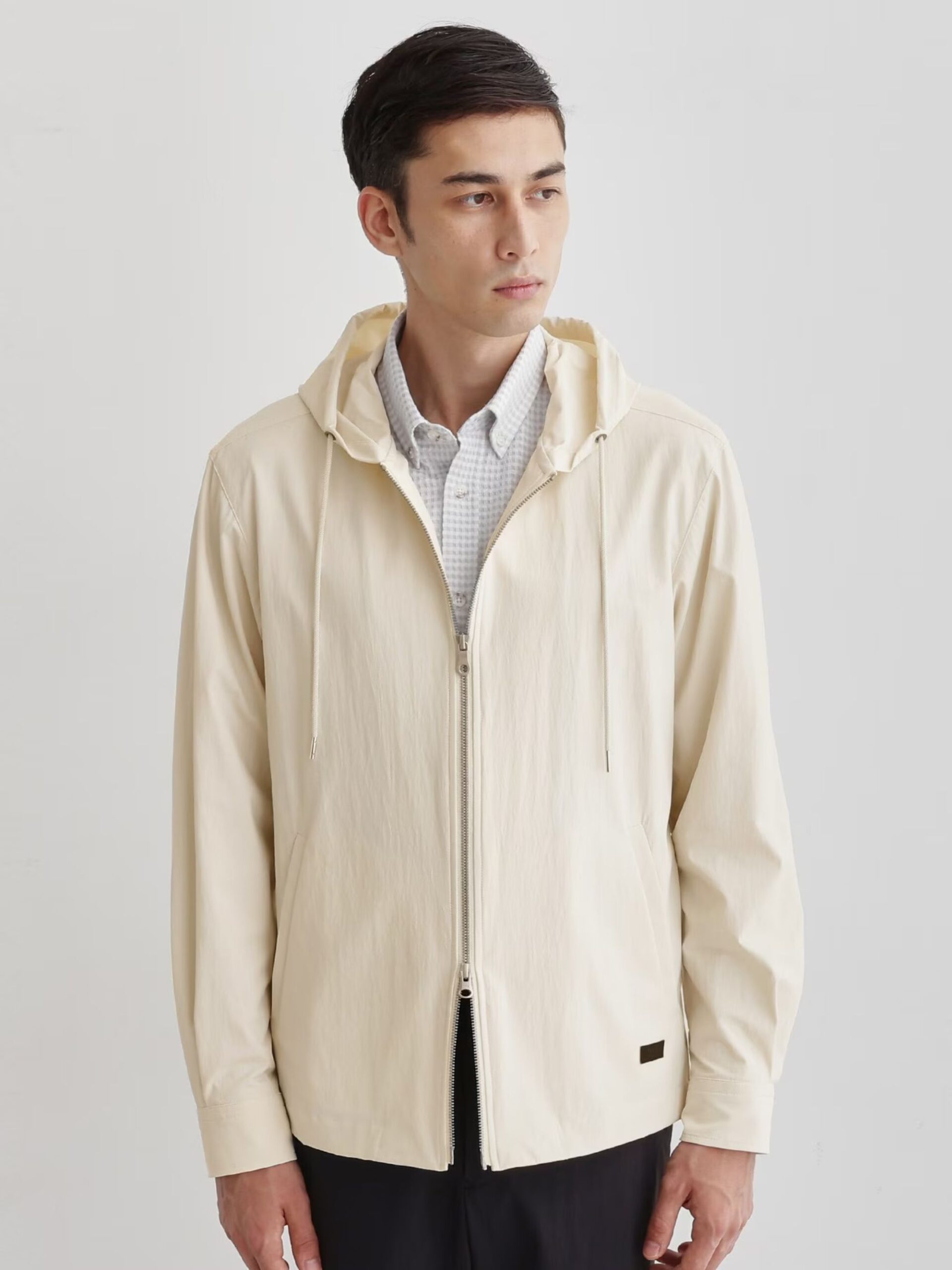 IVORY NYLON ZIP UP HOODIE JACKET (1)