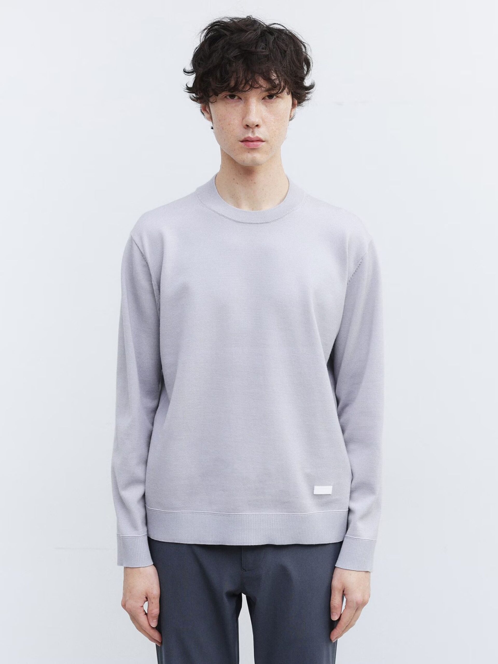 LIGHT GREY WOOL BLEND ANTI-PILLING KNIT SWEATER (1)