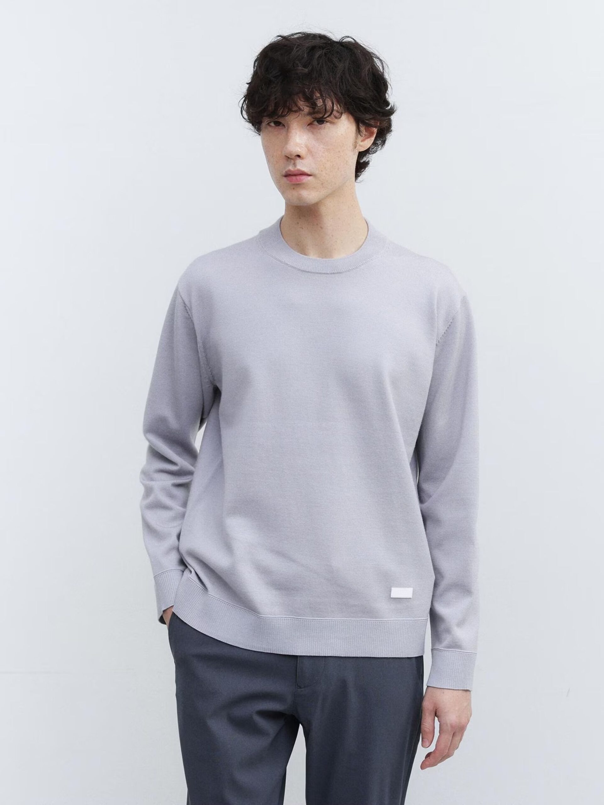 LIGHT GREY WOOL BLEND ANTI-PILLING KNIT SWEATER (2)