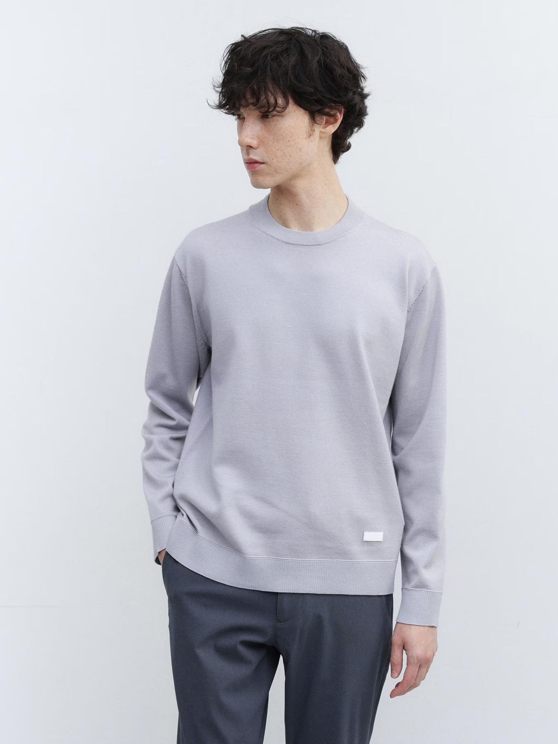 LIGHT GREY WOOL BLEND ANTI-PILLING KNIT SWEATER (3)