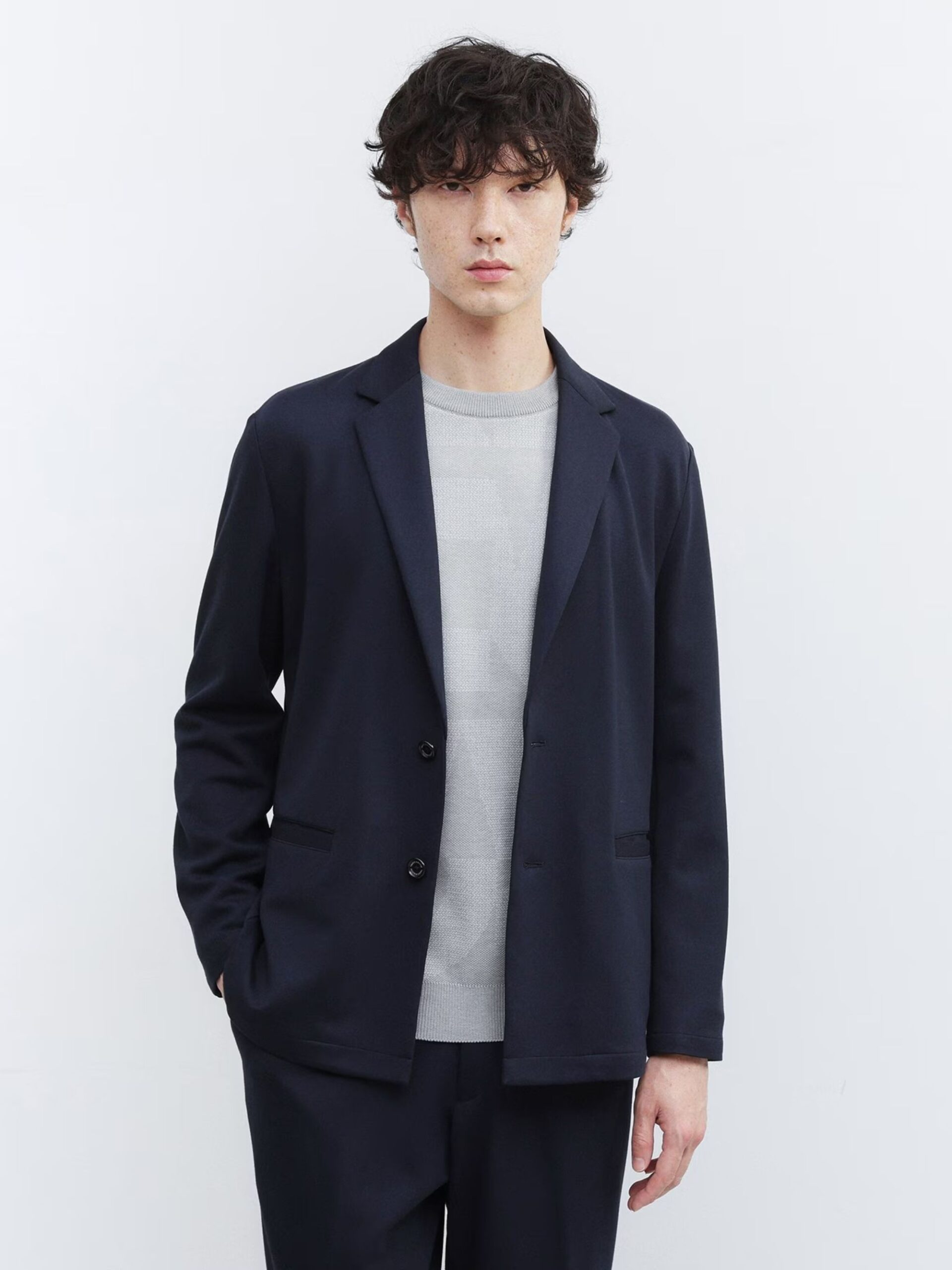 NAVY DOWN FABRIC TAILORED JACKET (1)