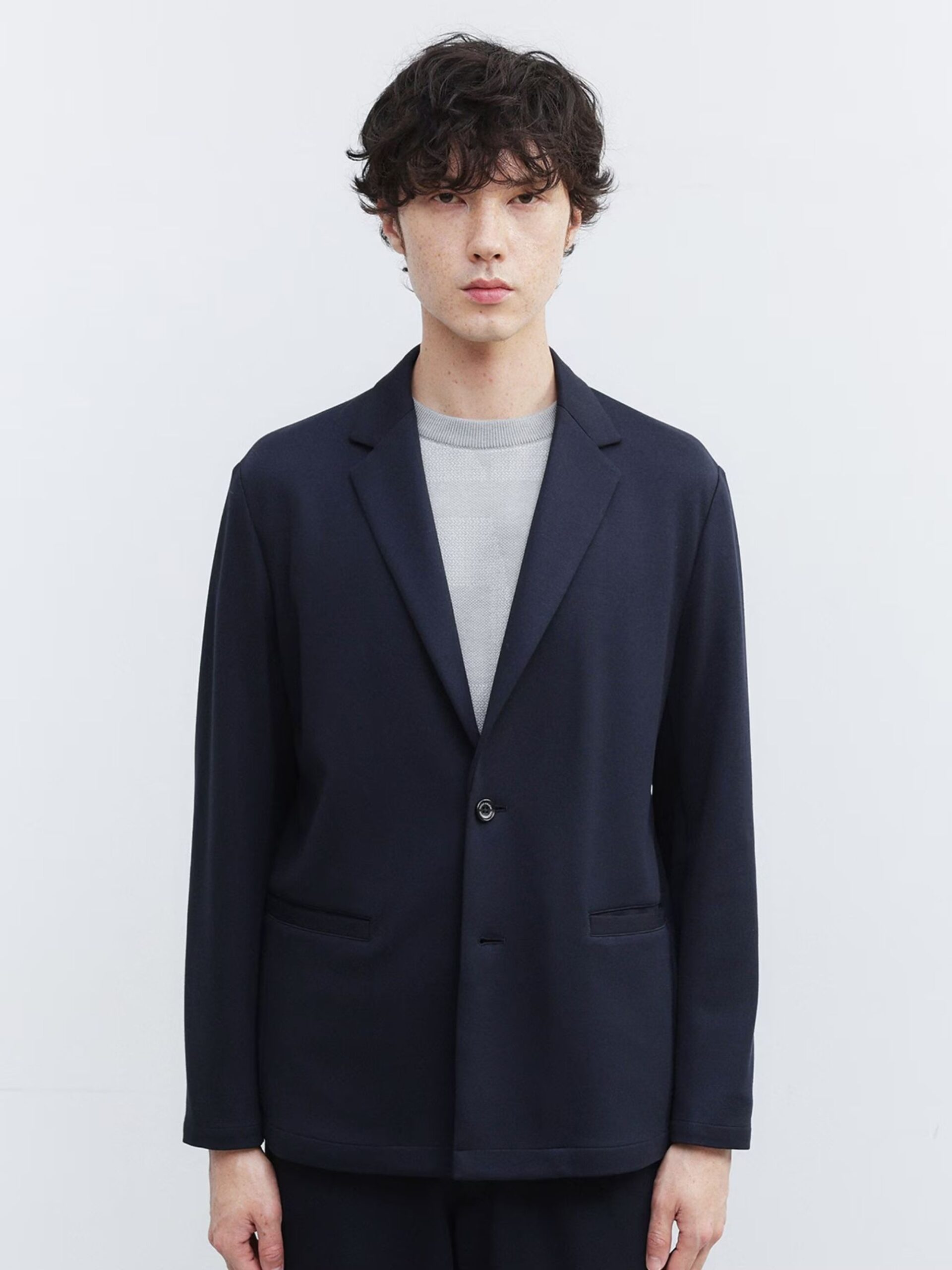 NAVY DOWN FABRIC TAILORED JACKET (3)