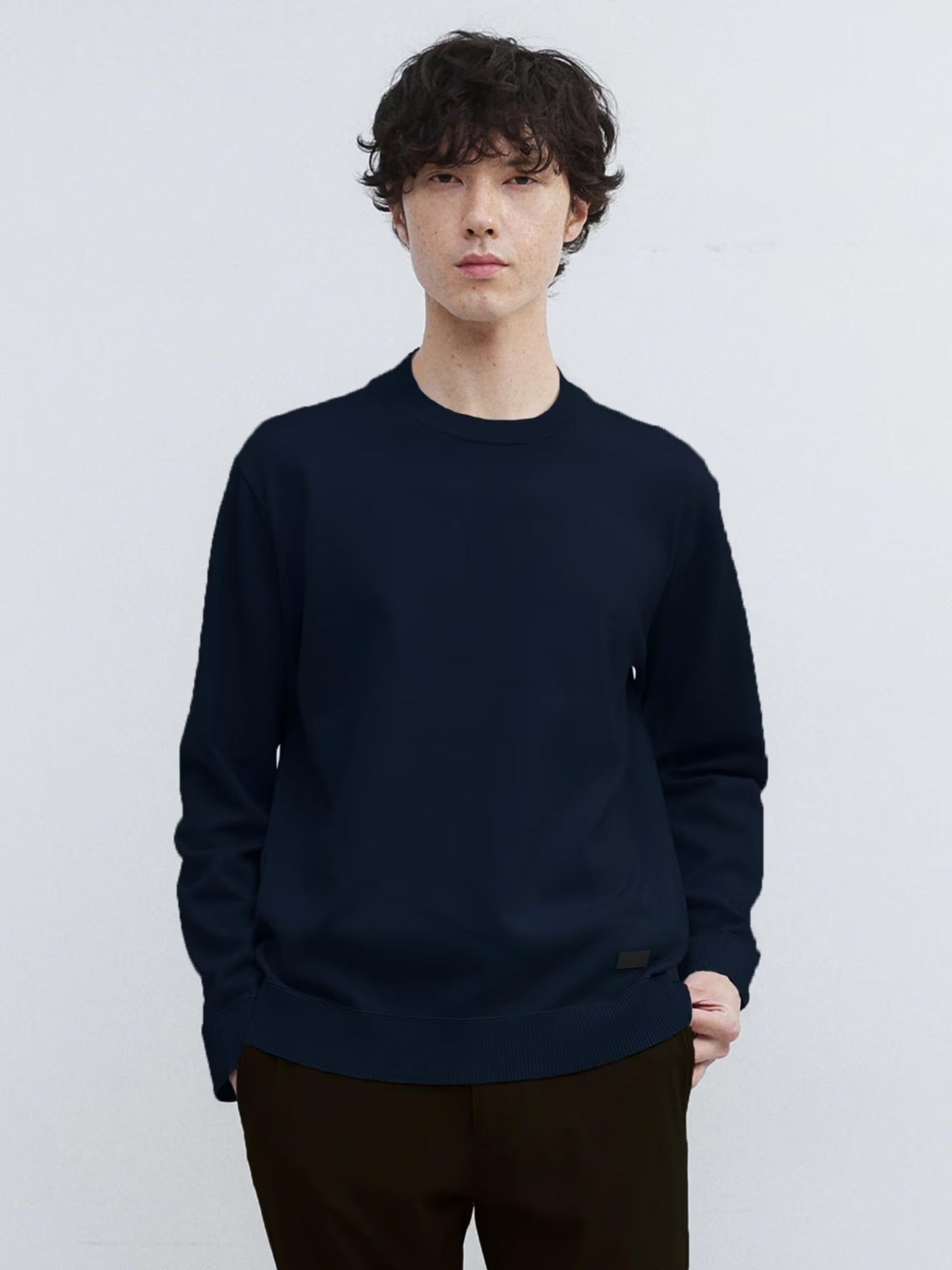 NAVY WOOL BLEND ANTI-PILLING KNIT SWEATER (2)
