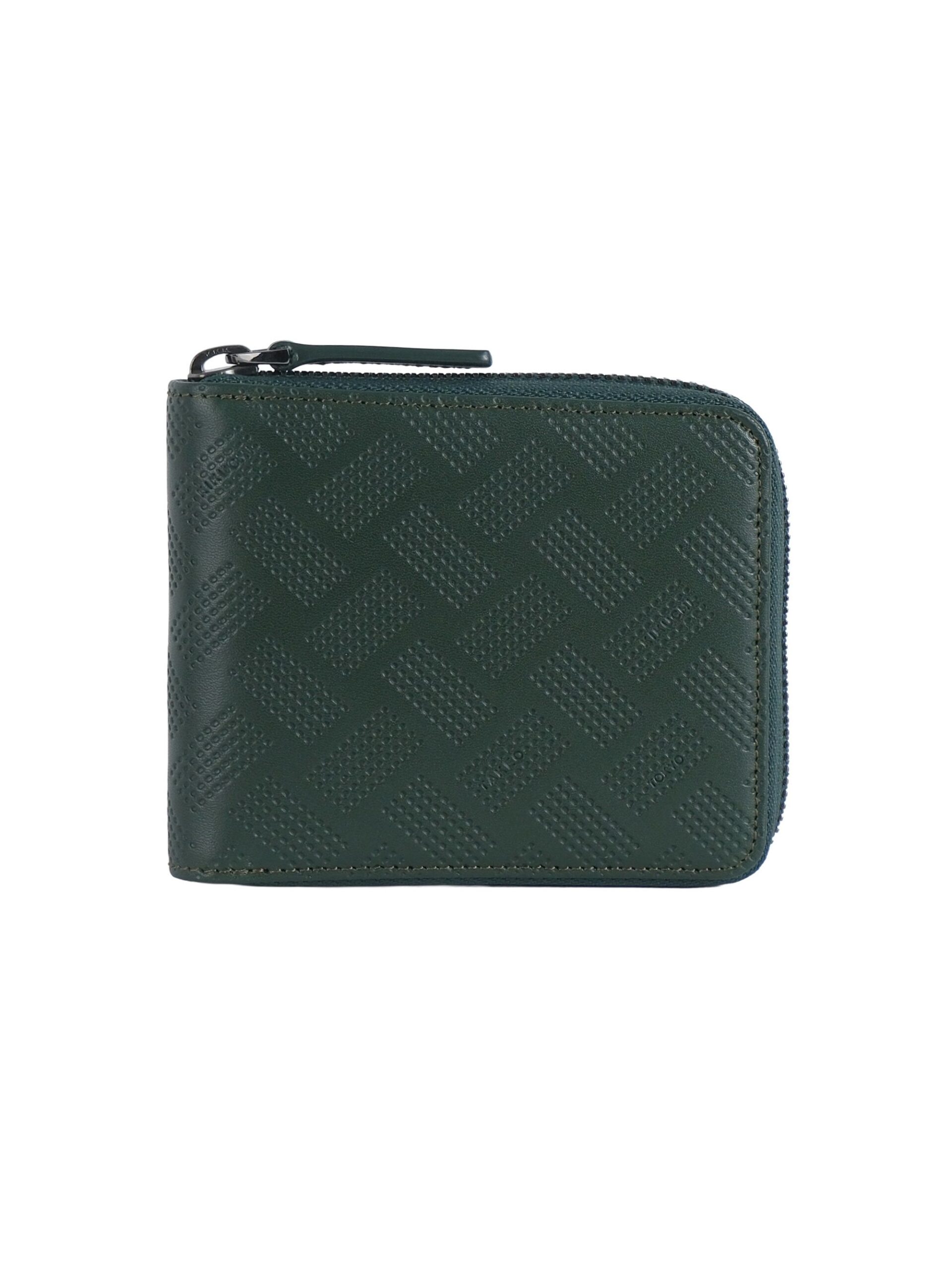 GREEN KAGOME ZIPPER SHORT BIFOLD WALLET