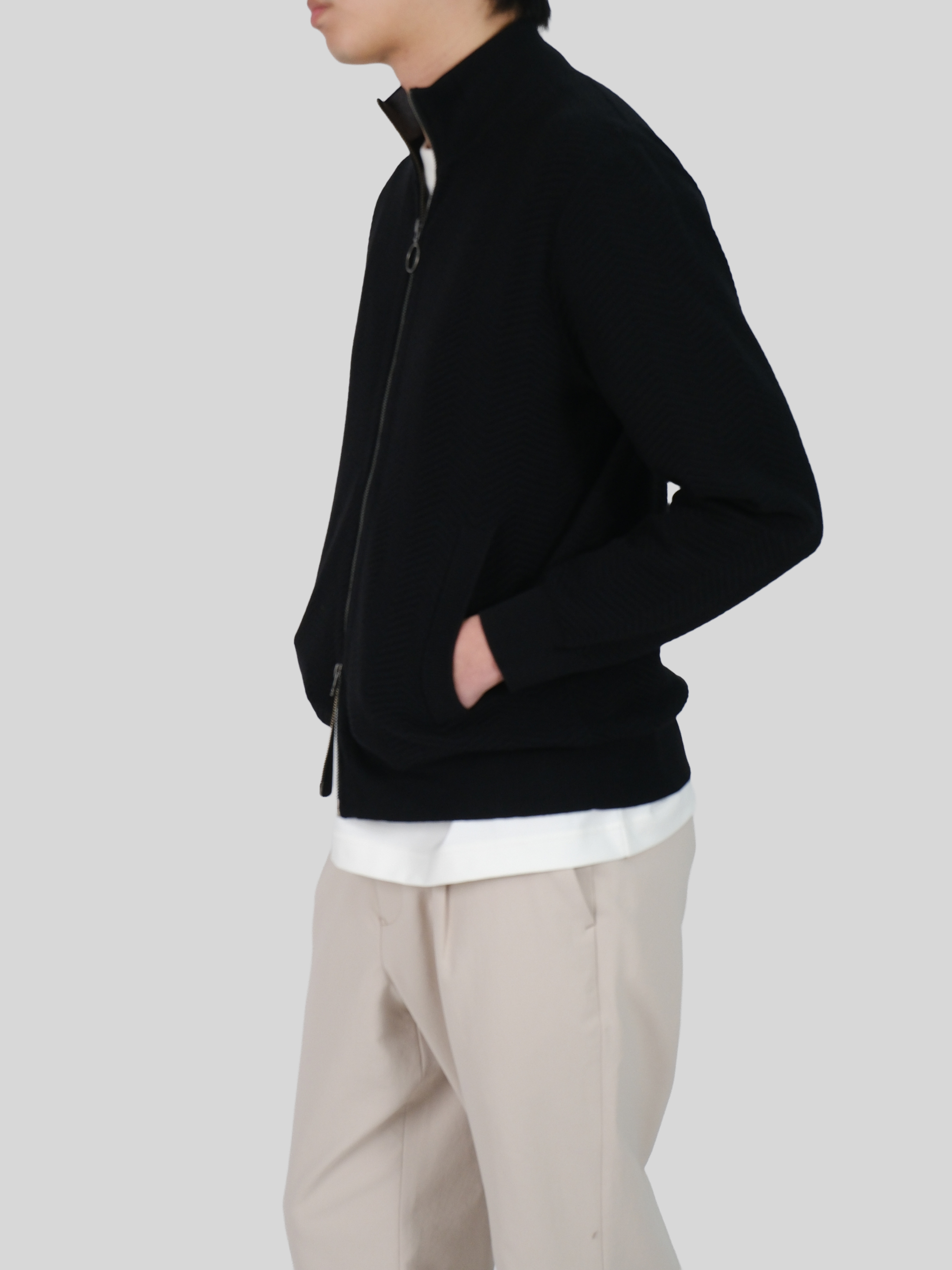 BLACK COOLMAX HERRINGBONE ZIPPER CARDIGAN (1)
