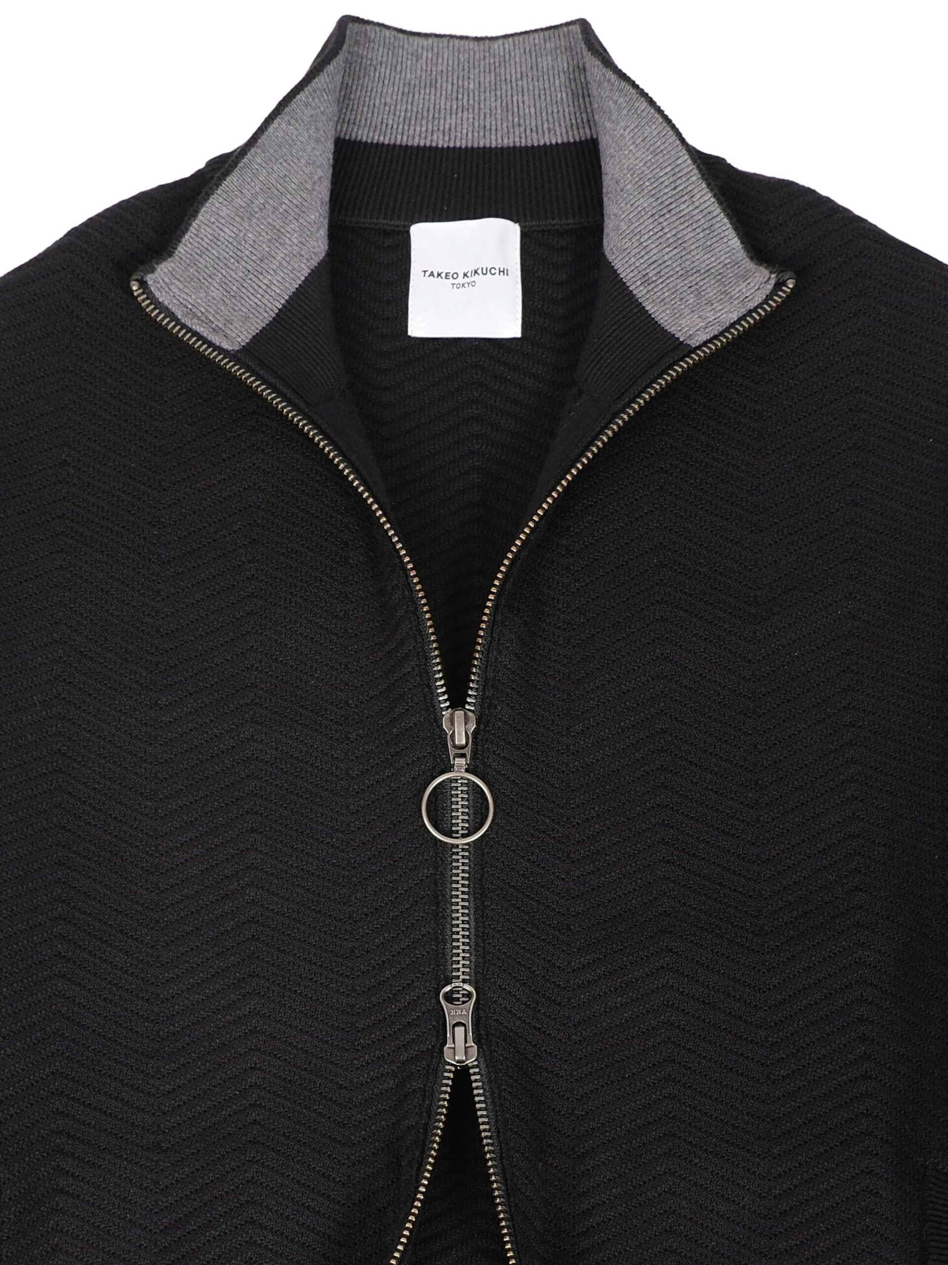 BLACK COOLMAX HERRINGBONE ZIPPER CARDIGAN (2)