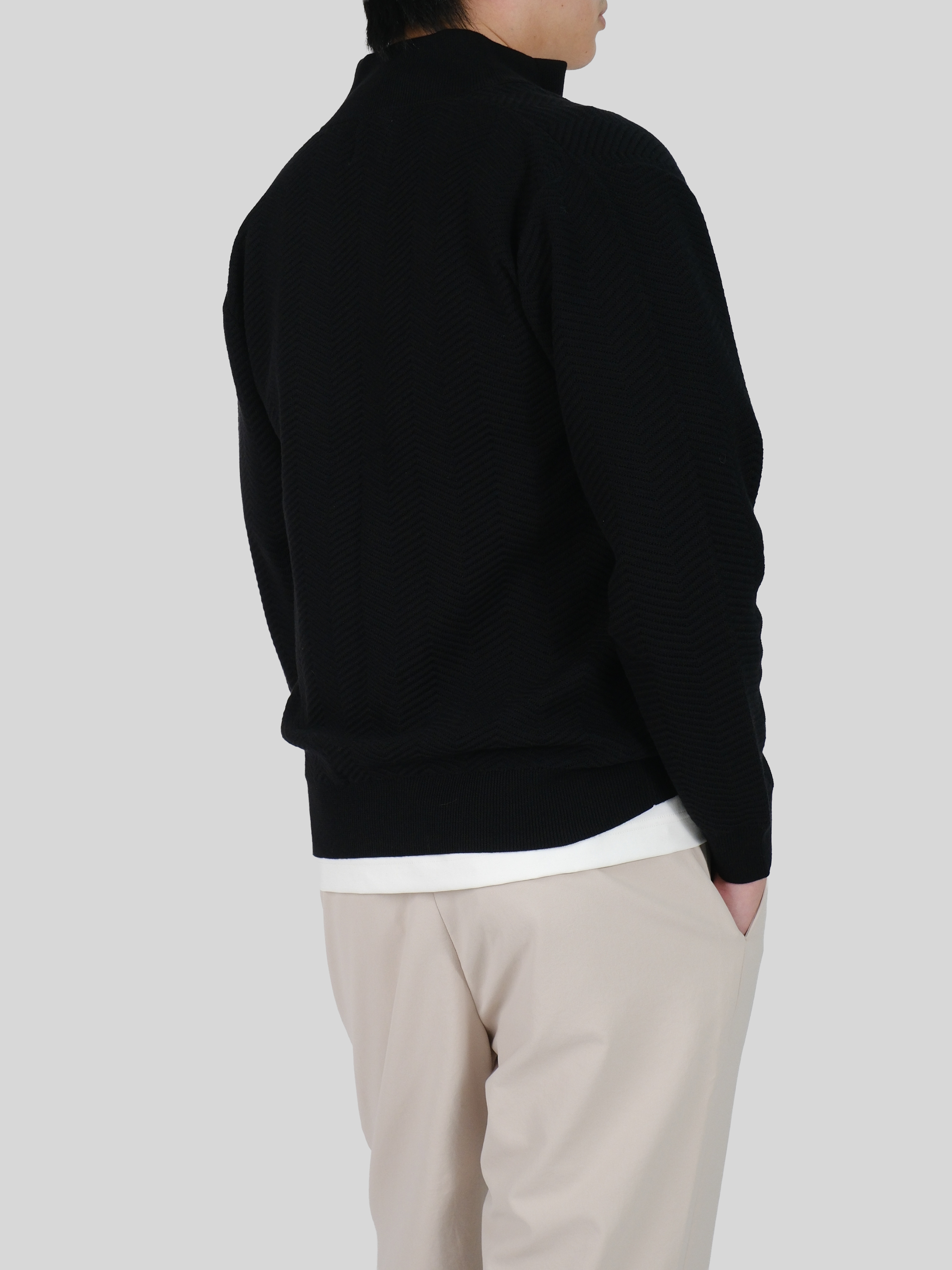 BLACK COOLMAX HERRINGBONE ZIPPER CARDIGAN (3)