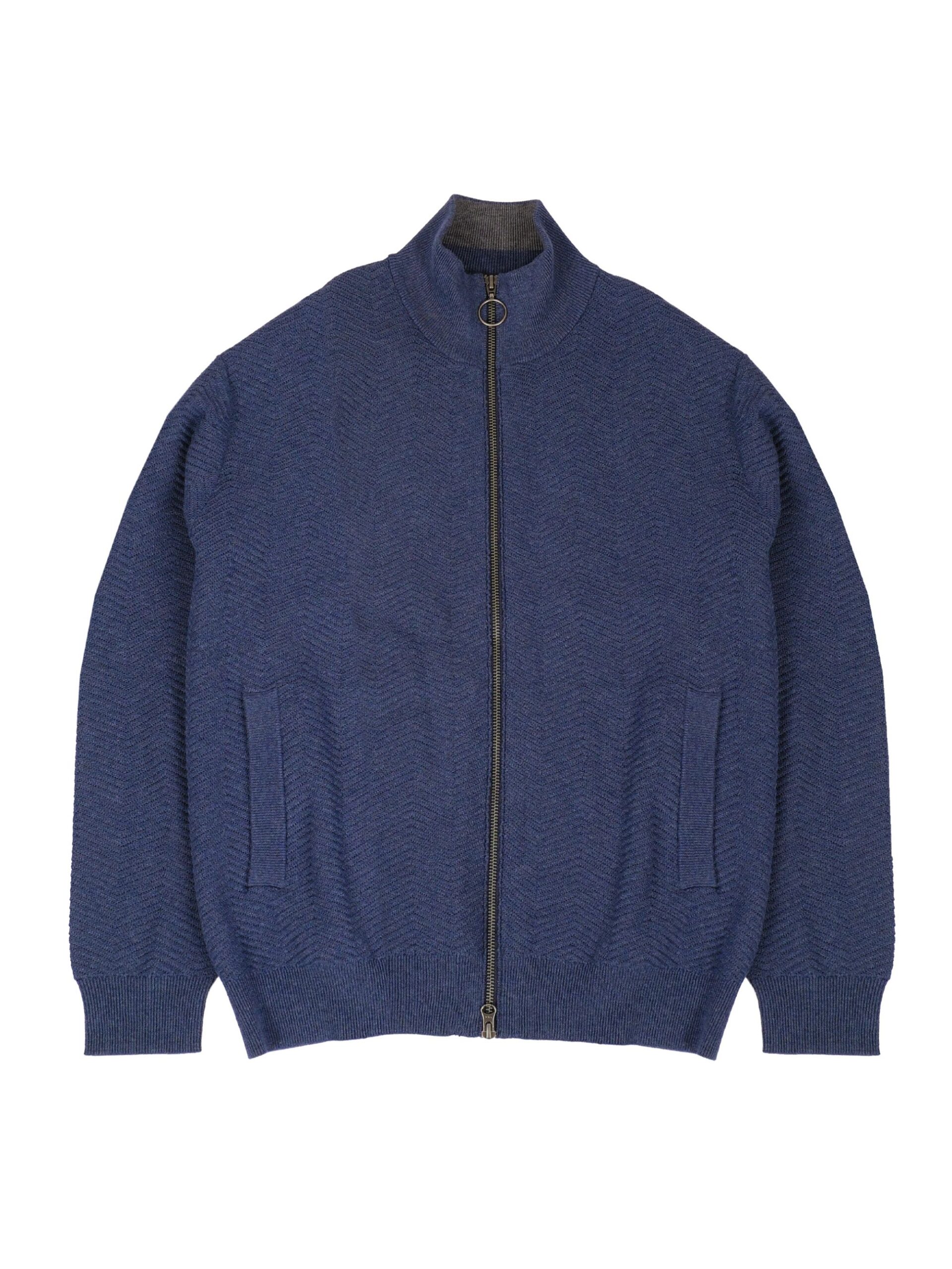 NAVY COOLMAX HERRINGBONE ZIPPER CARDIGAN (2)