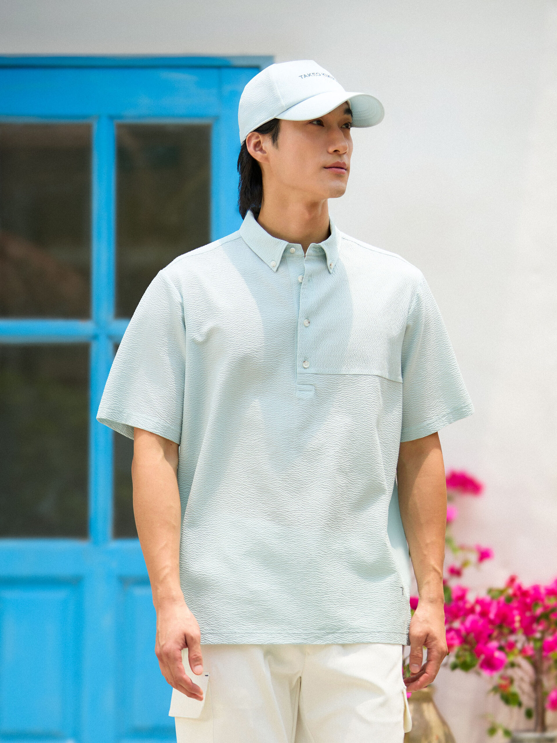 POLYESTER RAMIE SUCKER PULLOVER SHIRT (K8134402)