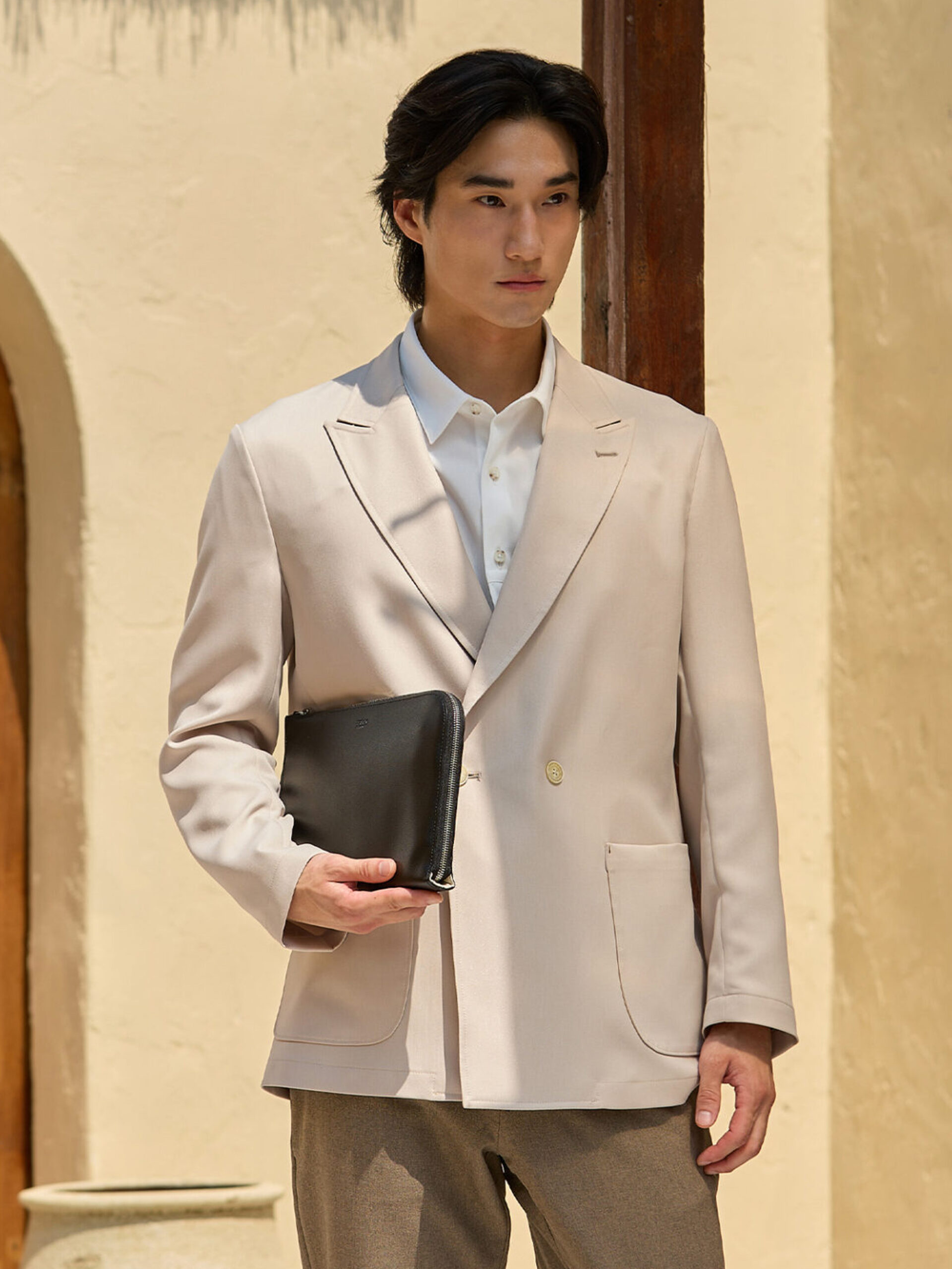 POWDER TWILL 2WAY STRETCH DOUBLE BREASTED JACKET (K8144401) - Image 3