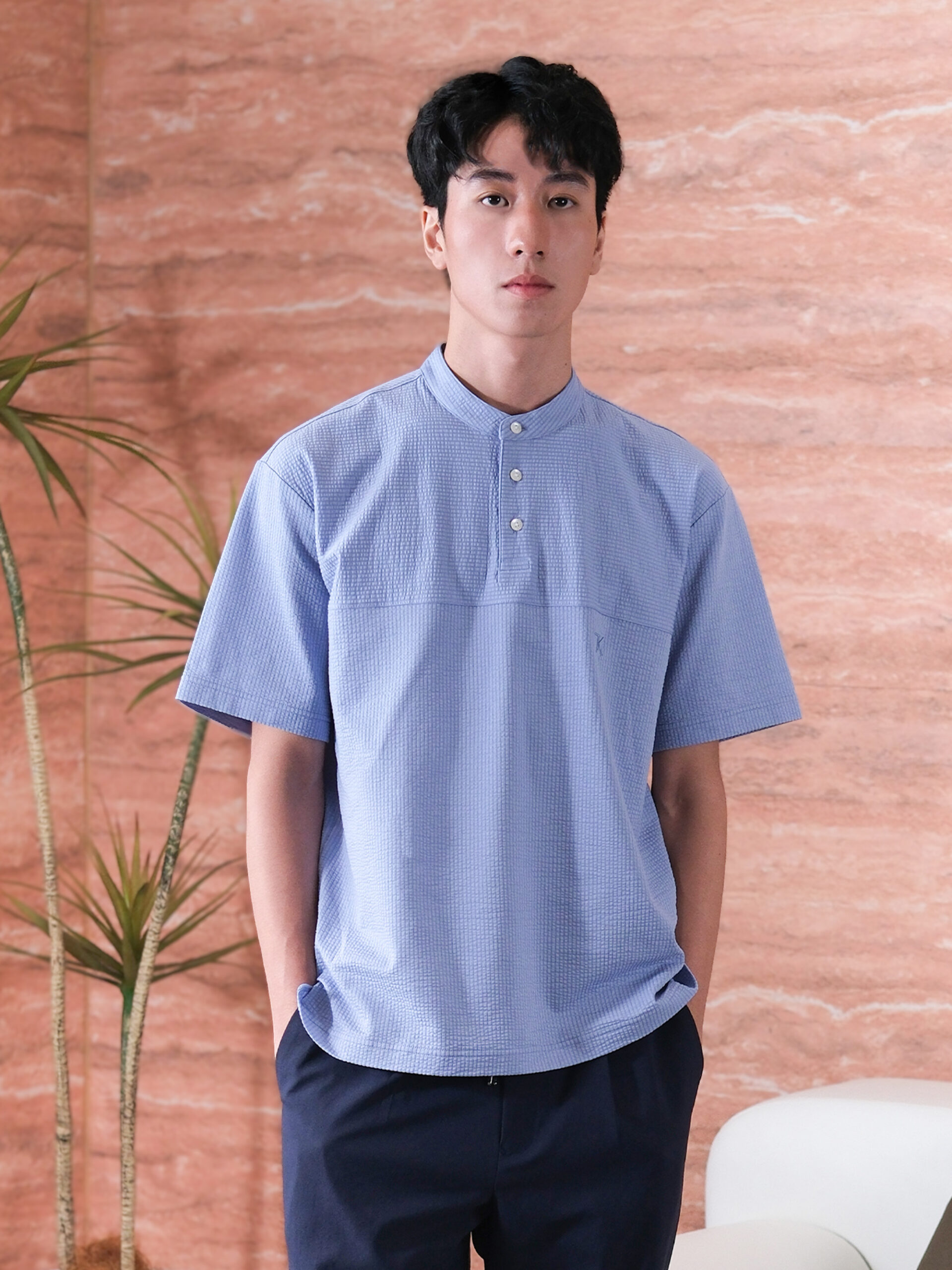 DELAVE SUCKER MANDARIN COLLAR POLO SHIRT (K8134602)