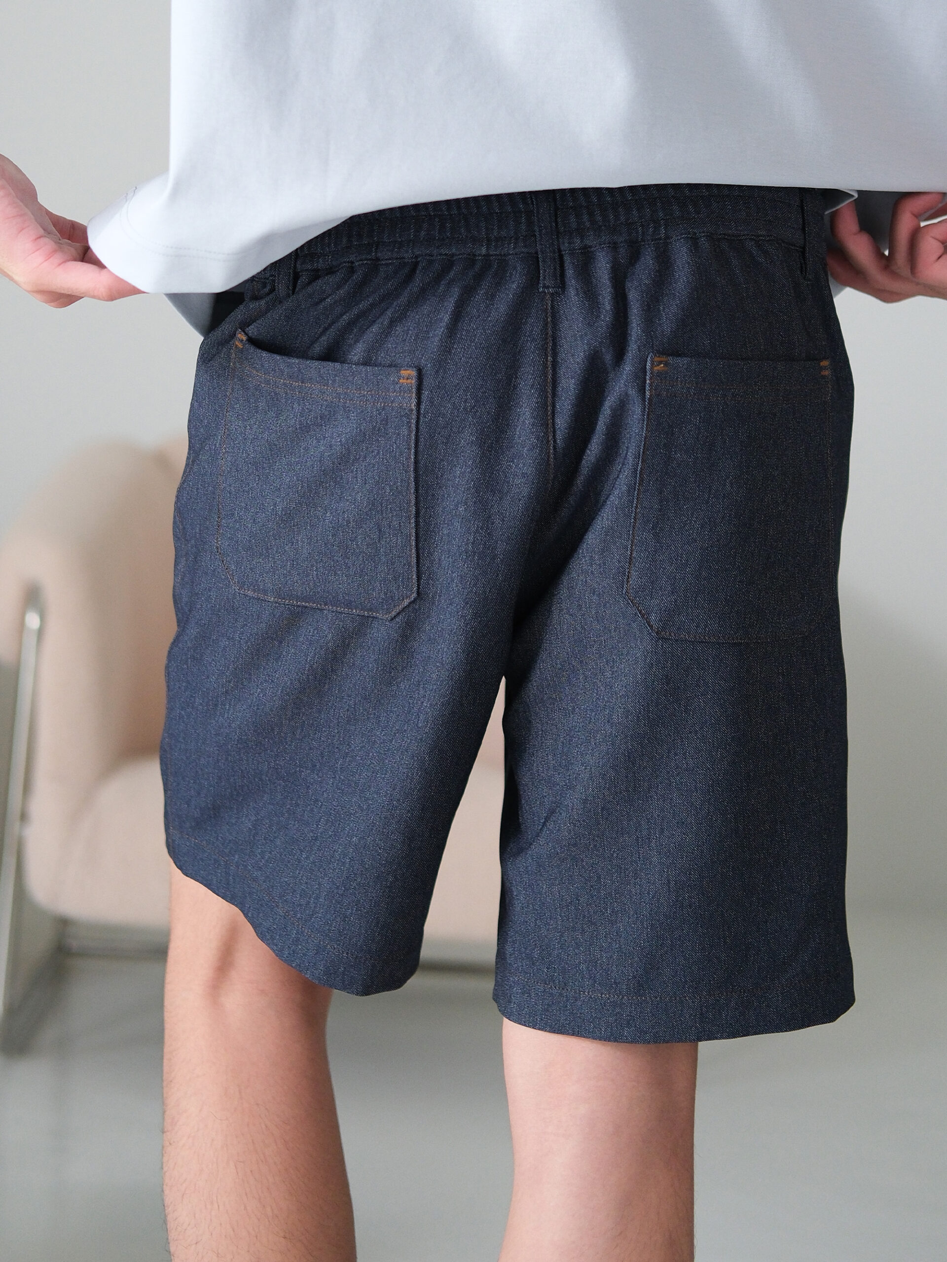 LIGHT WEIGHT WIDE HEM FAUX DENIM SHORTS (K8174601) - Image 3