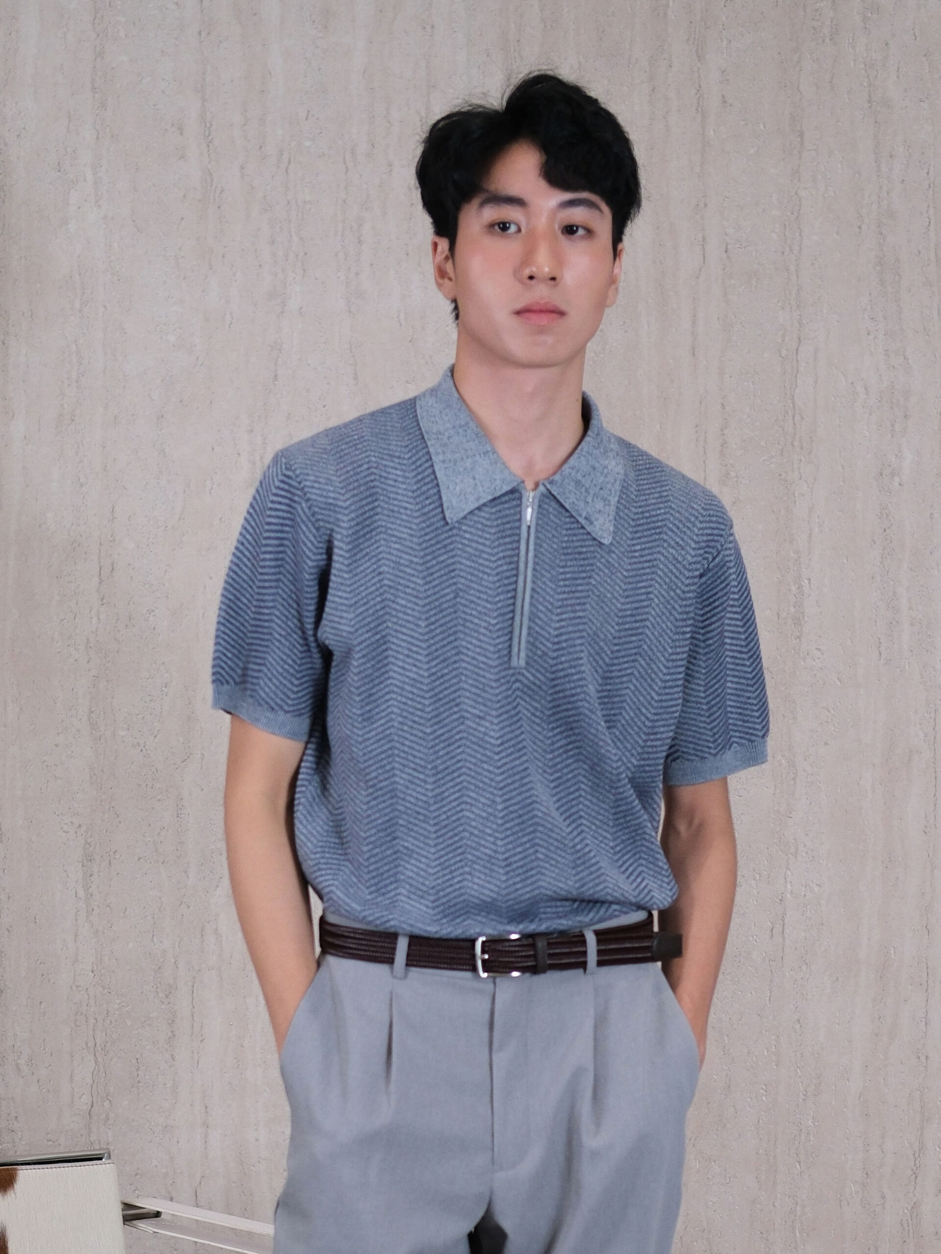 COOLMAX HERRINGBONE ZIPPER POLO SHIRT (K8115101)