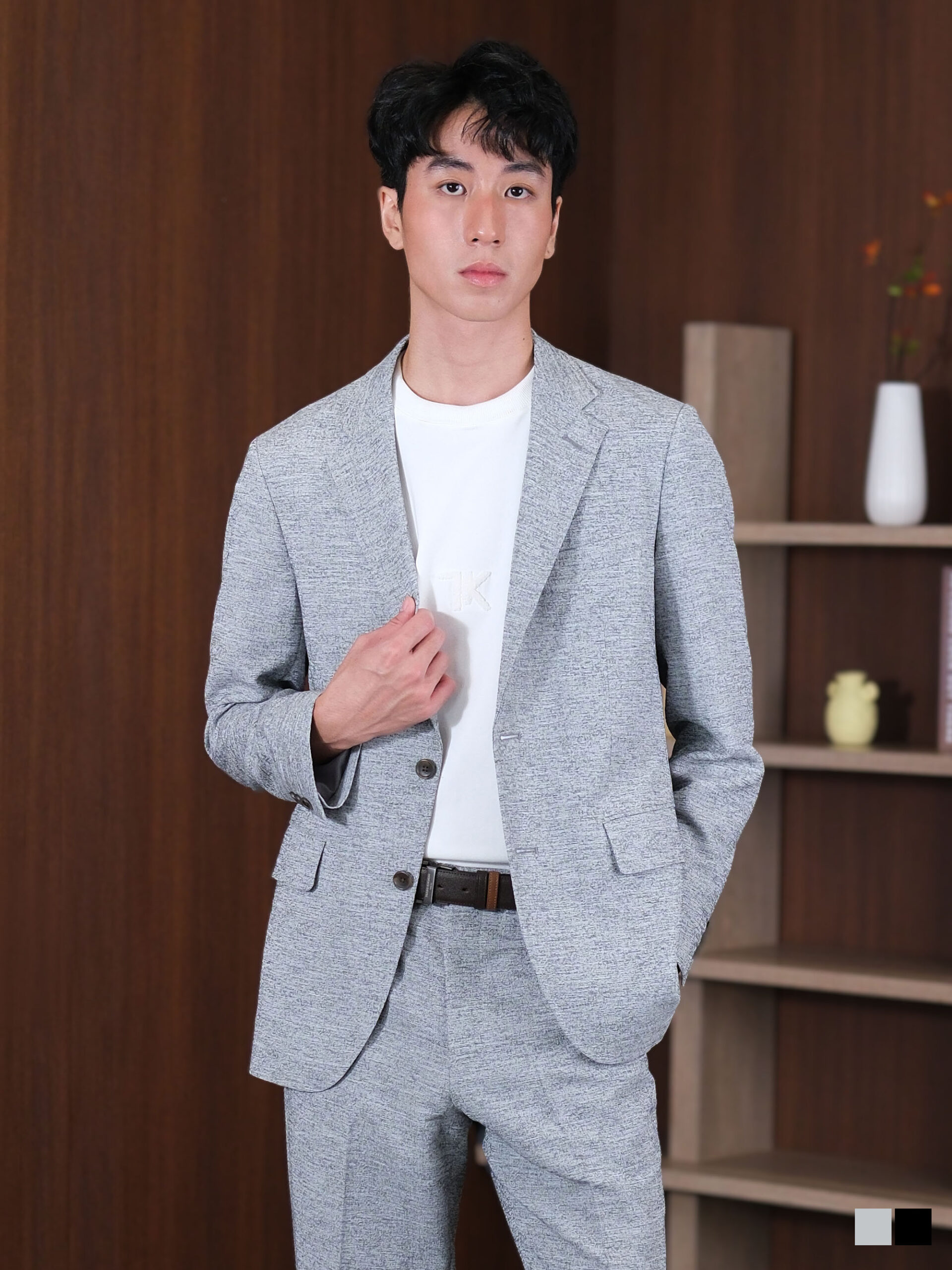 LINEN-LIKE STRETCH JACQUARD SUIT JACKET (K8144601) *ECS