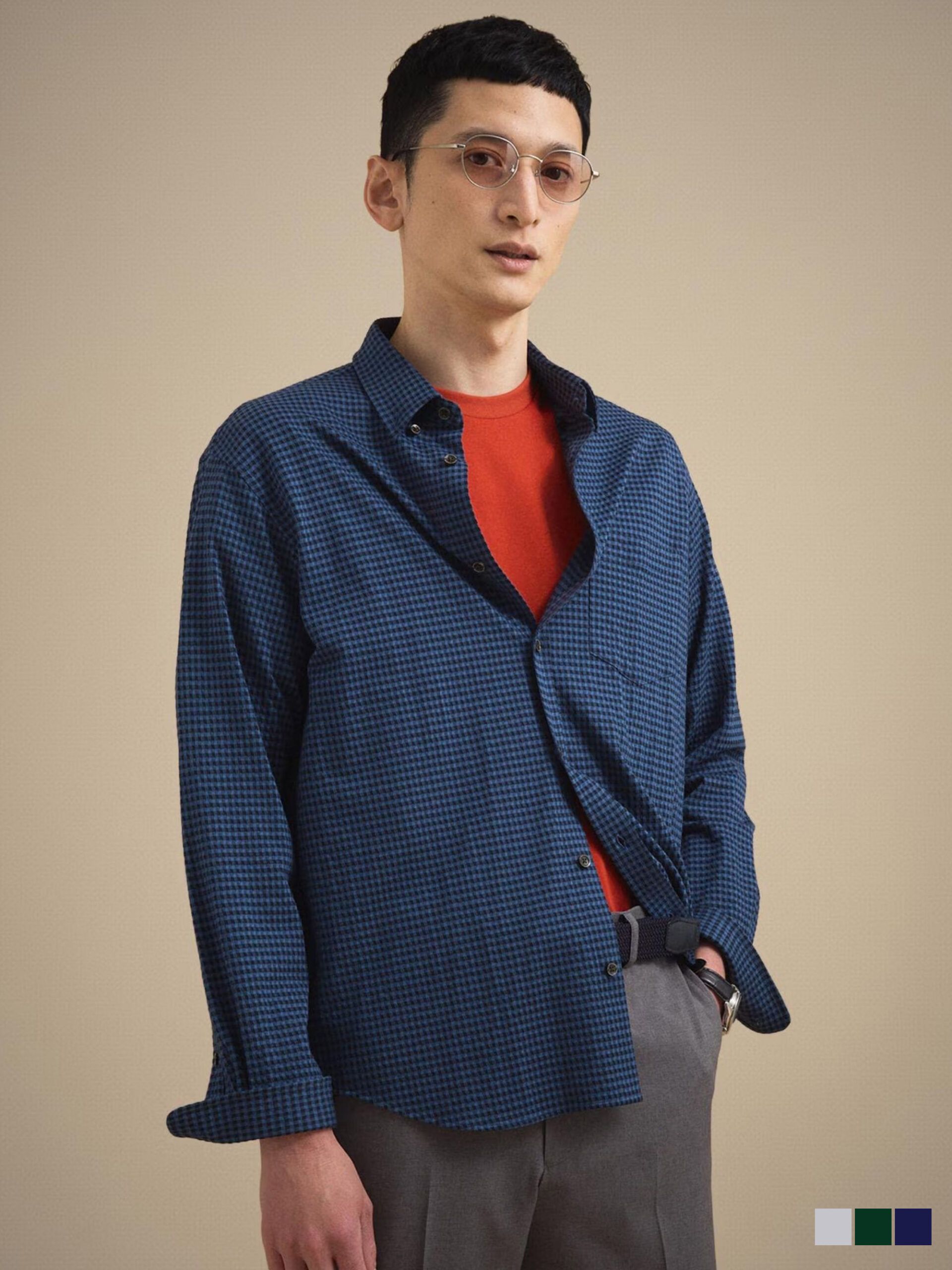 MIJ POLYGIENE® FUNCTION SEERSUCKER GINGHAM CHECK STRETCH SHIRT (07081090) *ECS